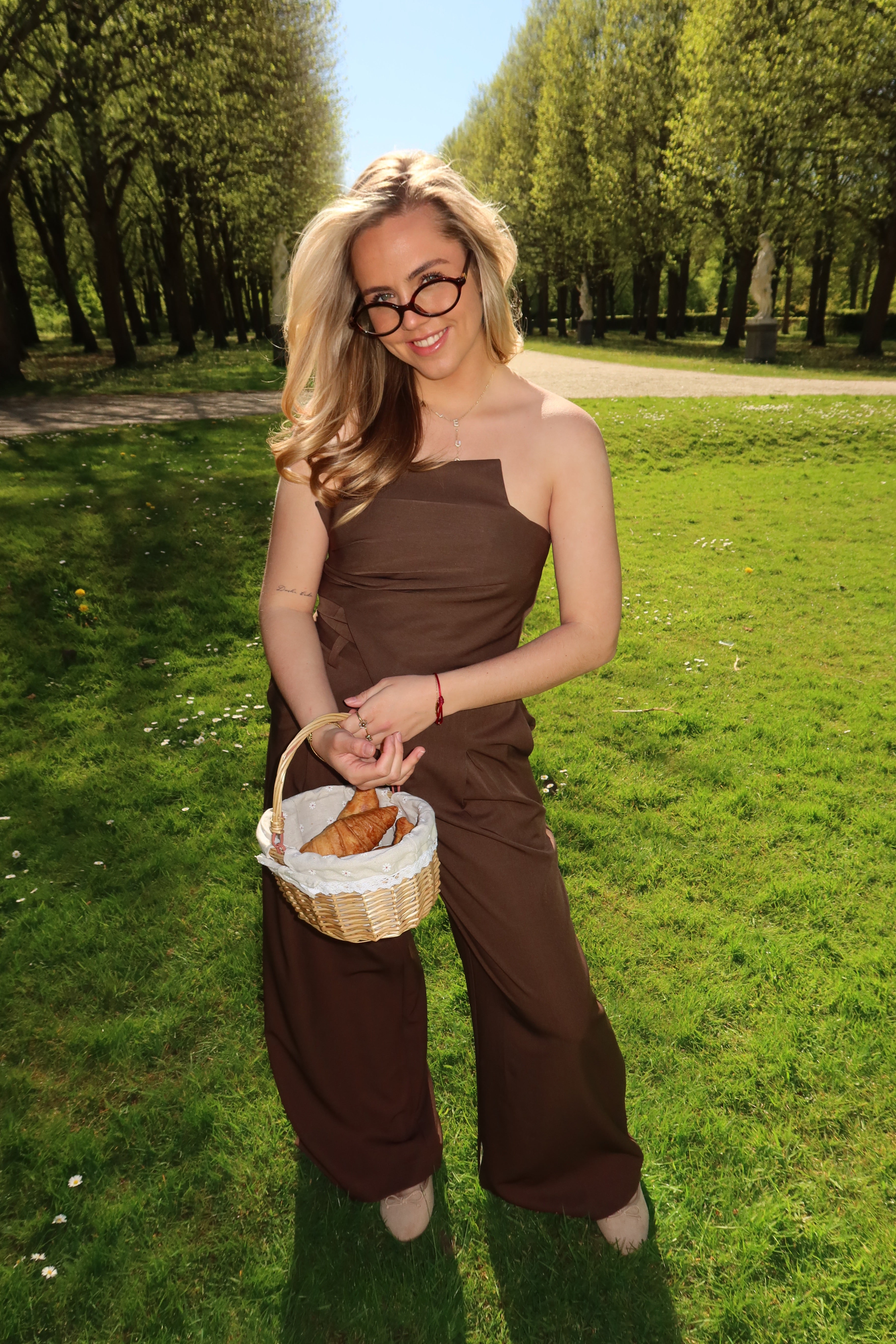 Two Piece Set met Strapless Top Bruin