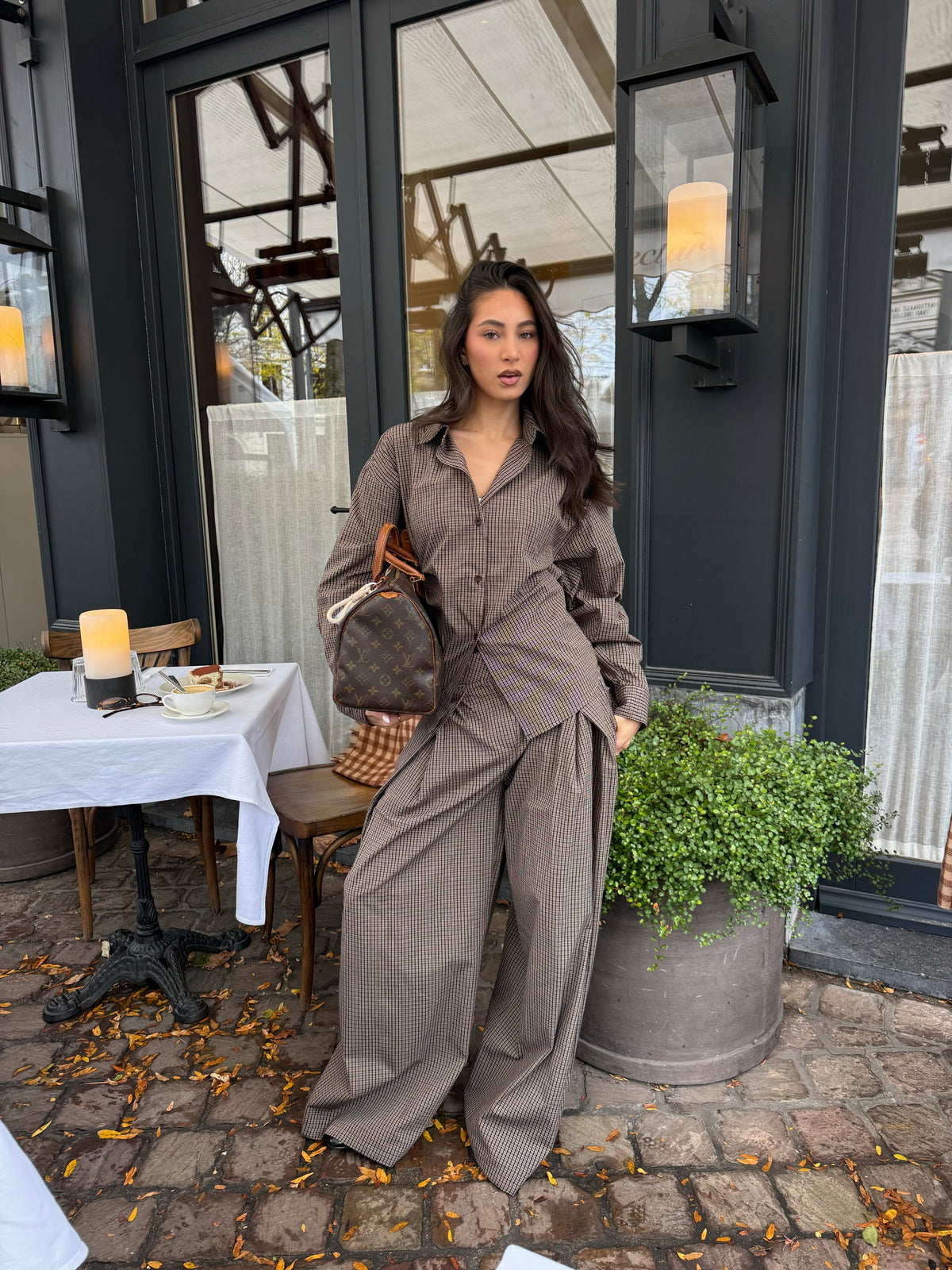 Geplooide Pantalon Geruit Choco