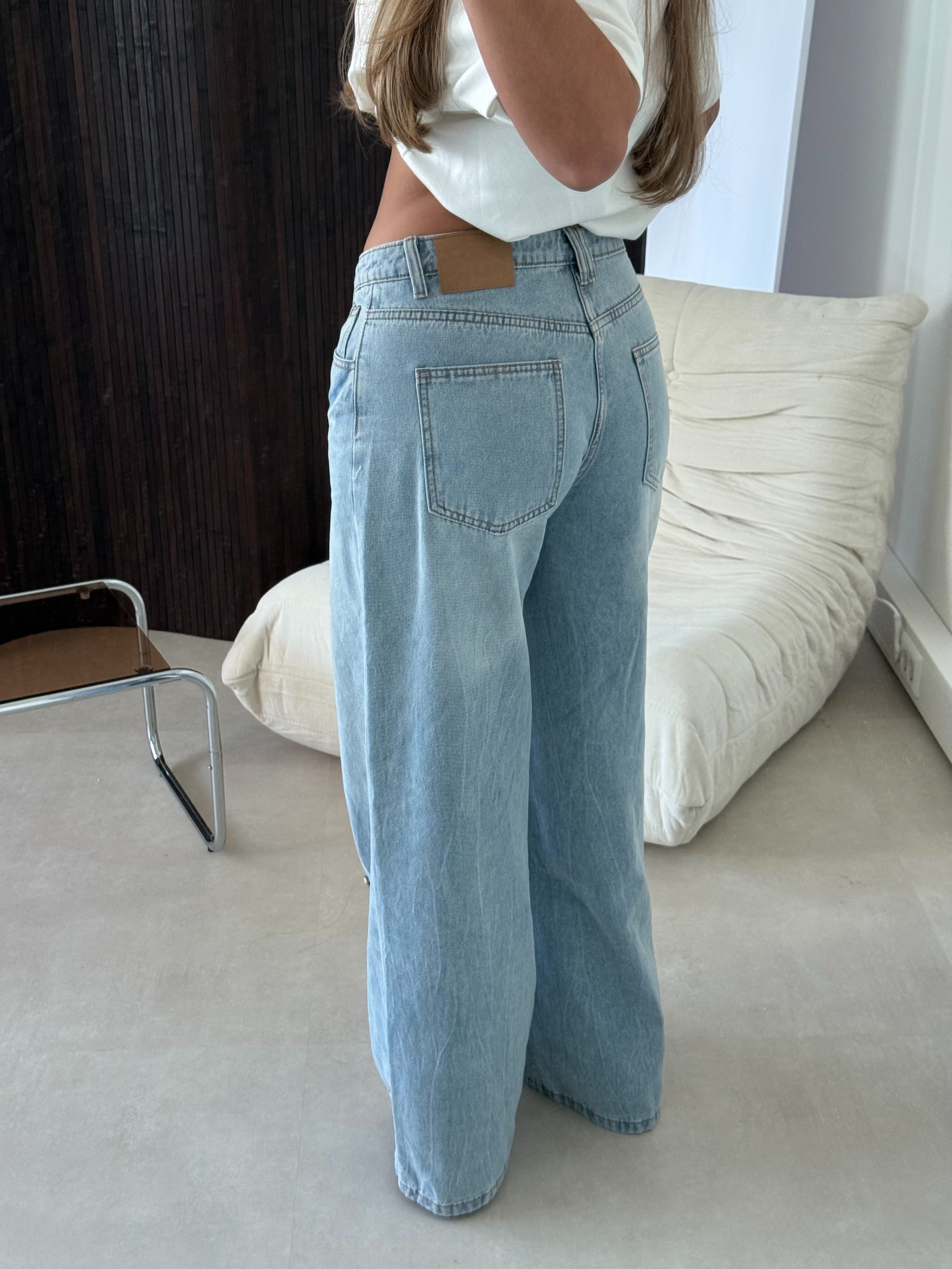 Button Wide Leg Jeans Blauw | Bodhi