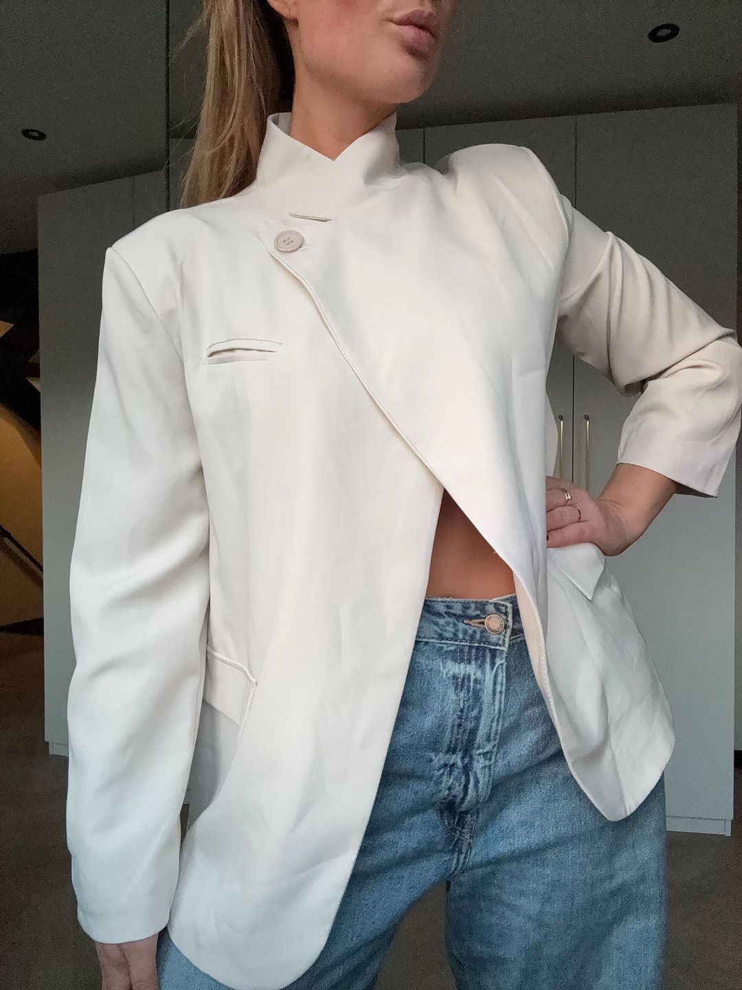 Crème Blazer Met Overslag Kraag | Mila