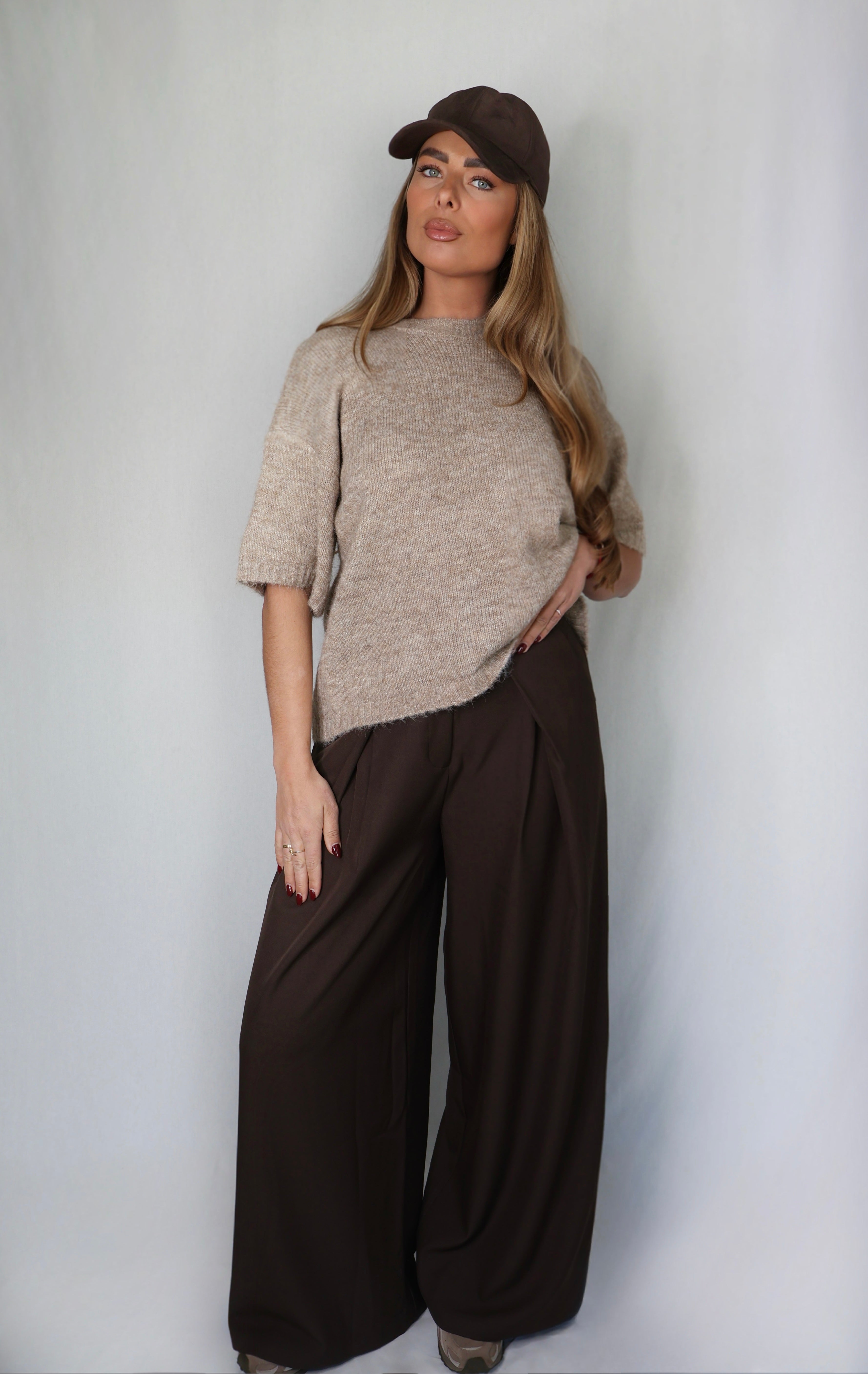 Zachte Trui Korte Mouw Beige | Olivia