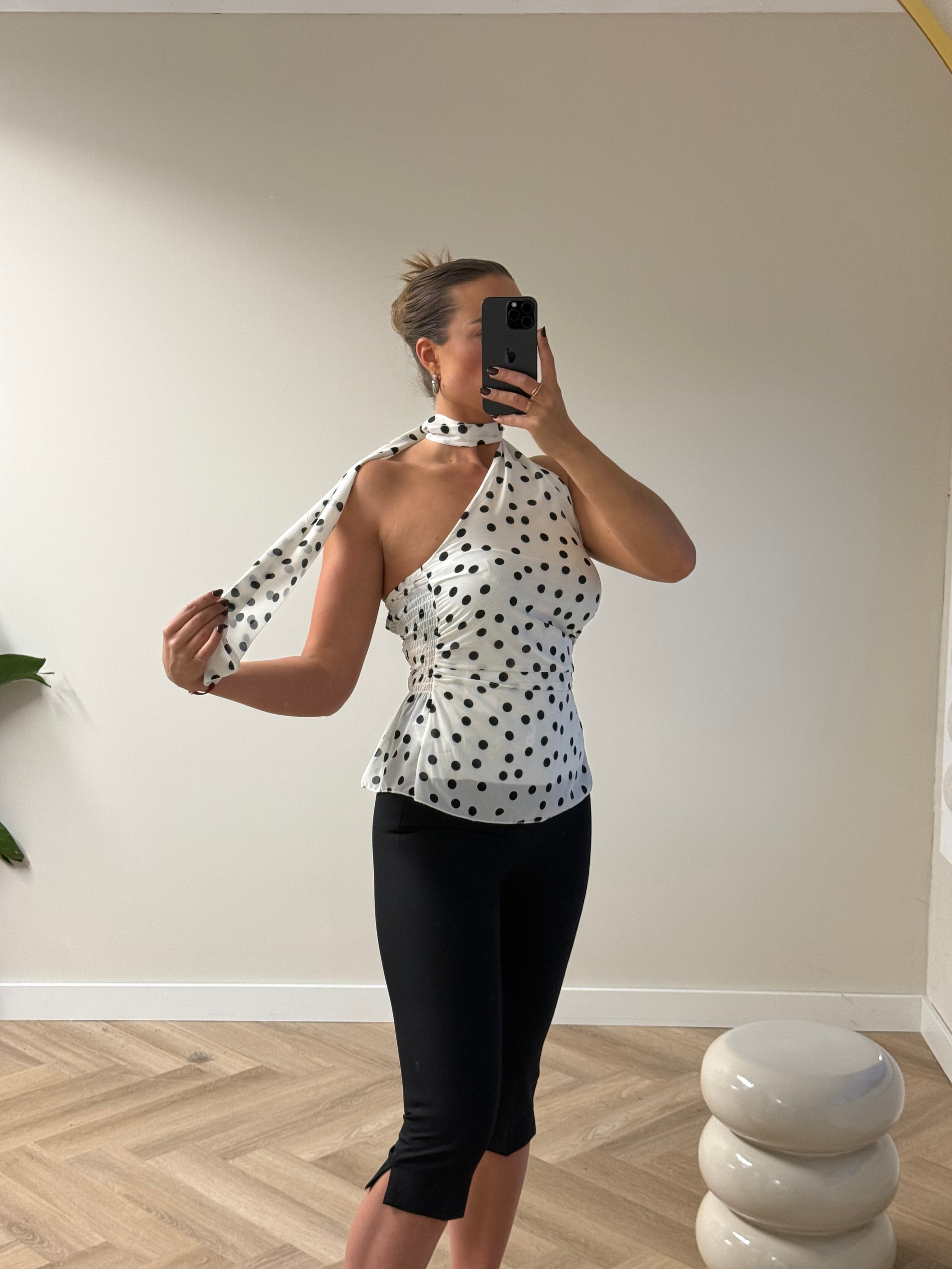 Asymmetrische Halter Top Polkadot | Wit