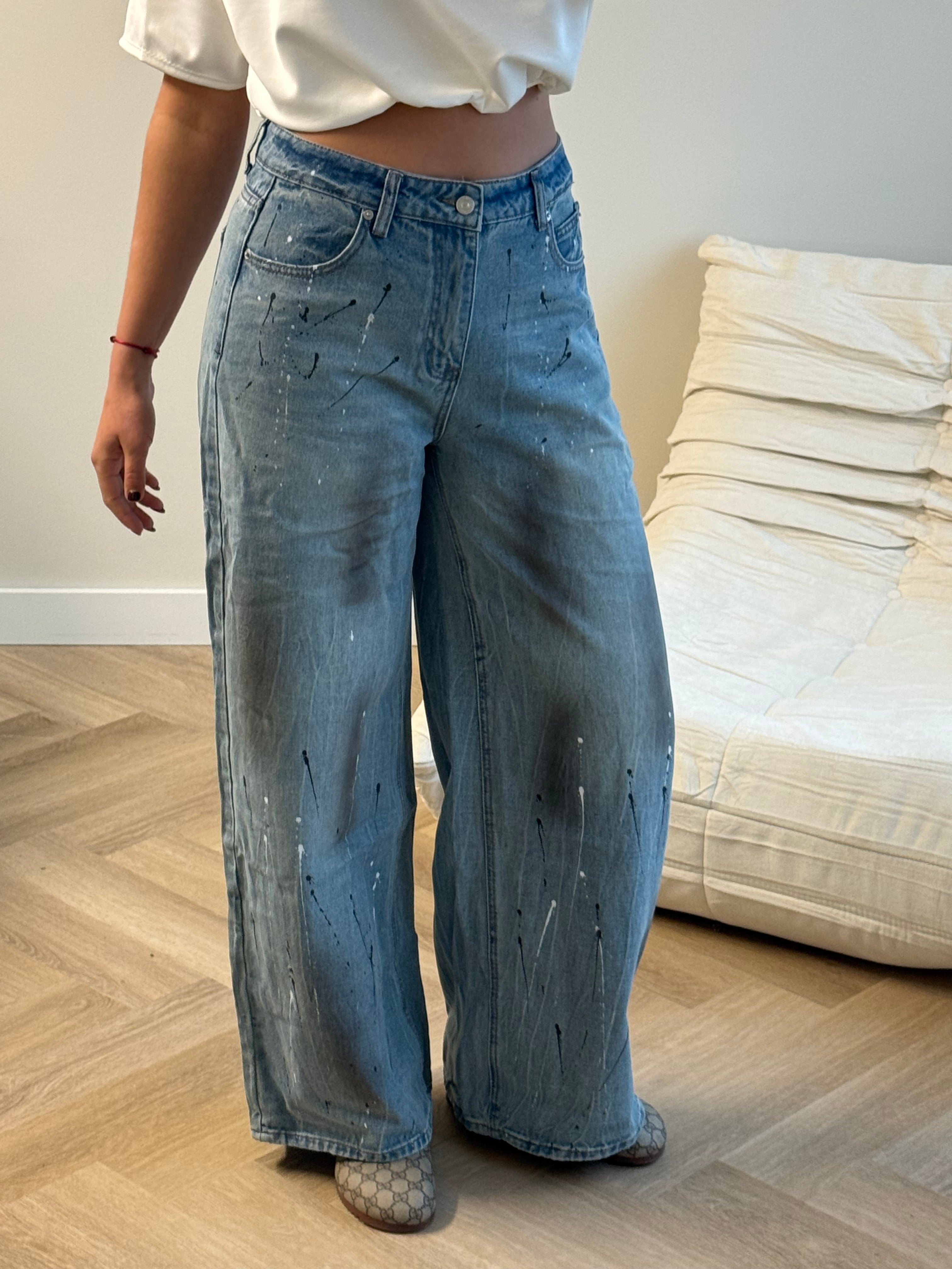 Wide Leg Jeans Verfspatten