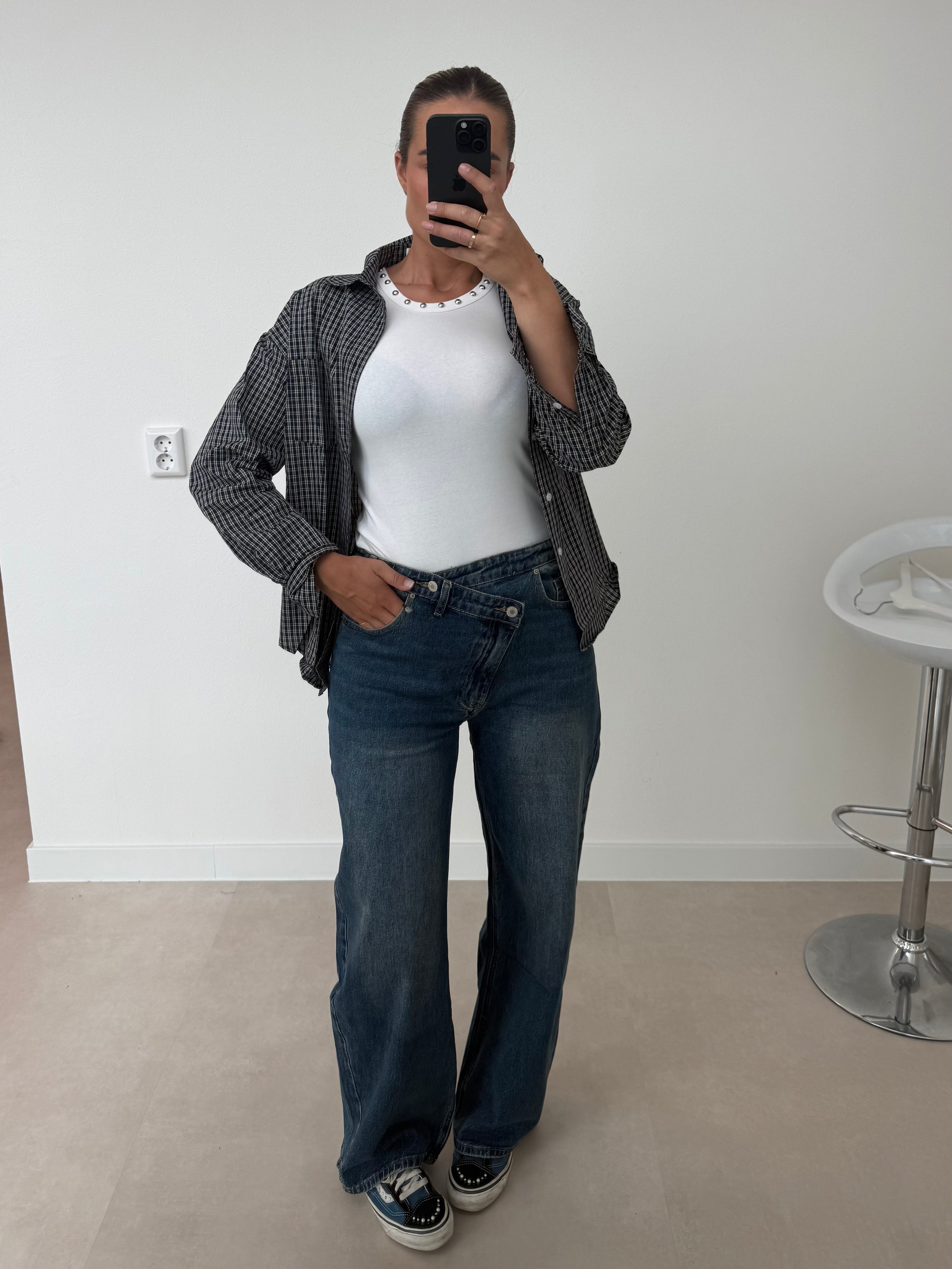 Overslag Stretch Jeans Donker Blauw