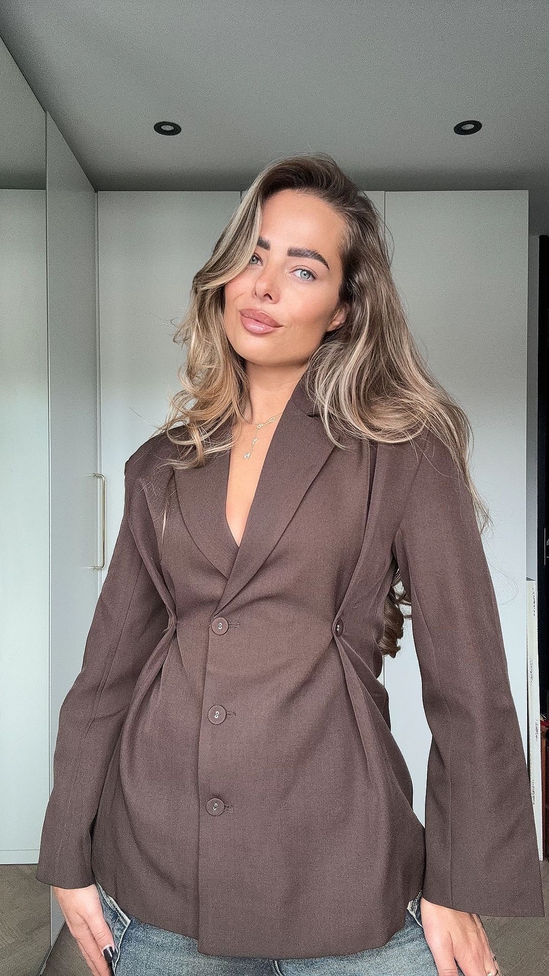 Getailleerde Blazer Knoopjes Bruin | Liv