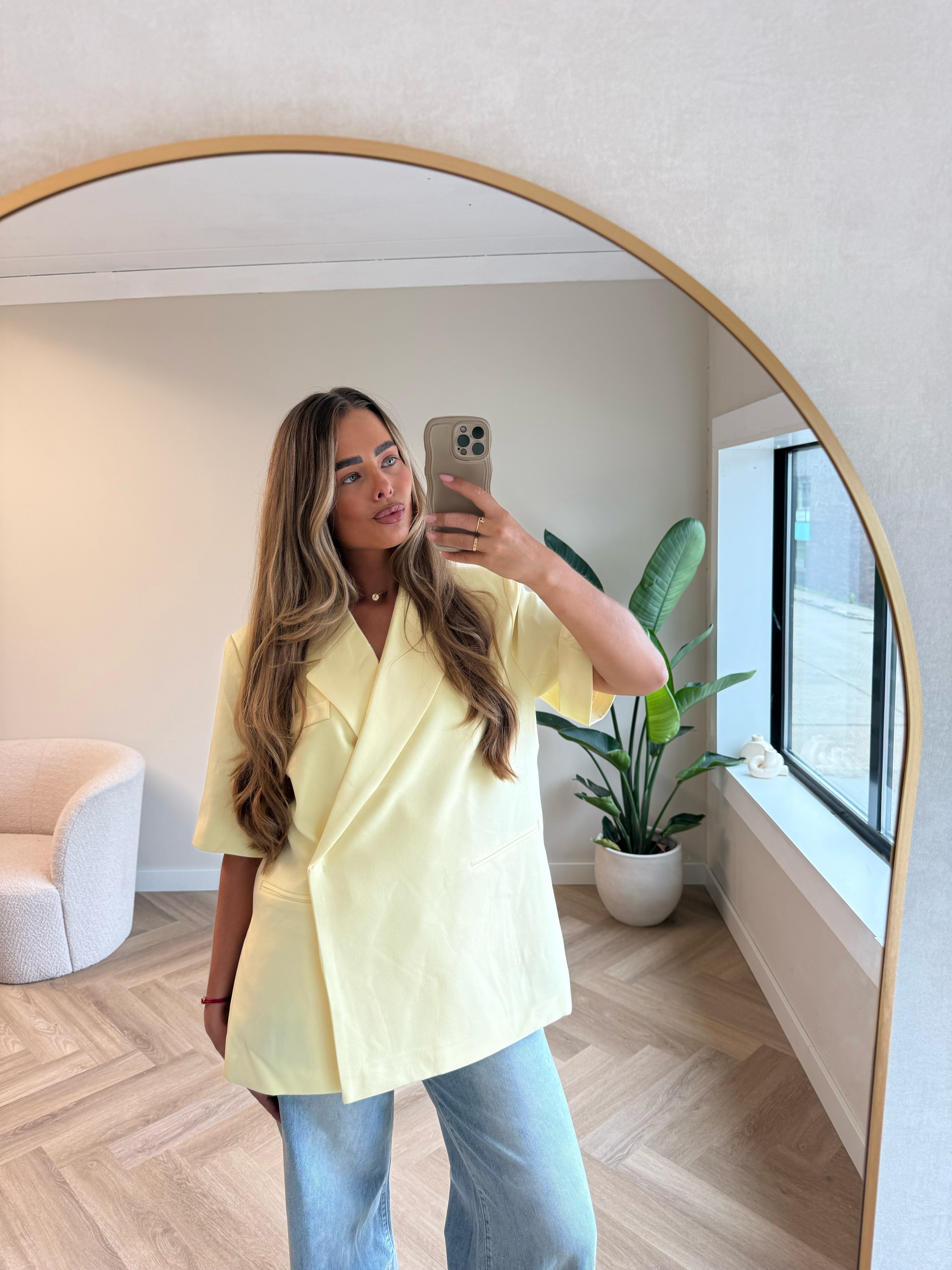 Oversized Blazer Korte Mouw Boter Geel | Jade