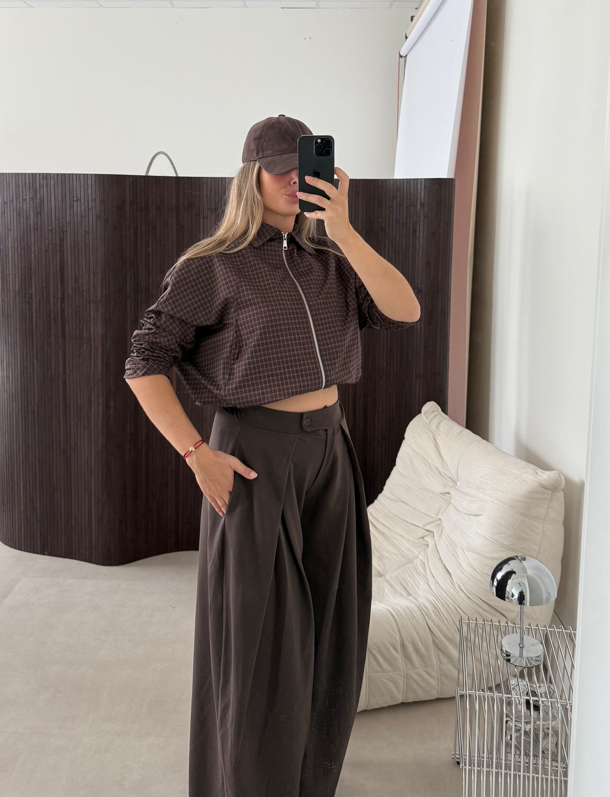 Nylon Bomber Geruit Bruin