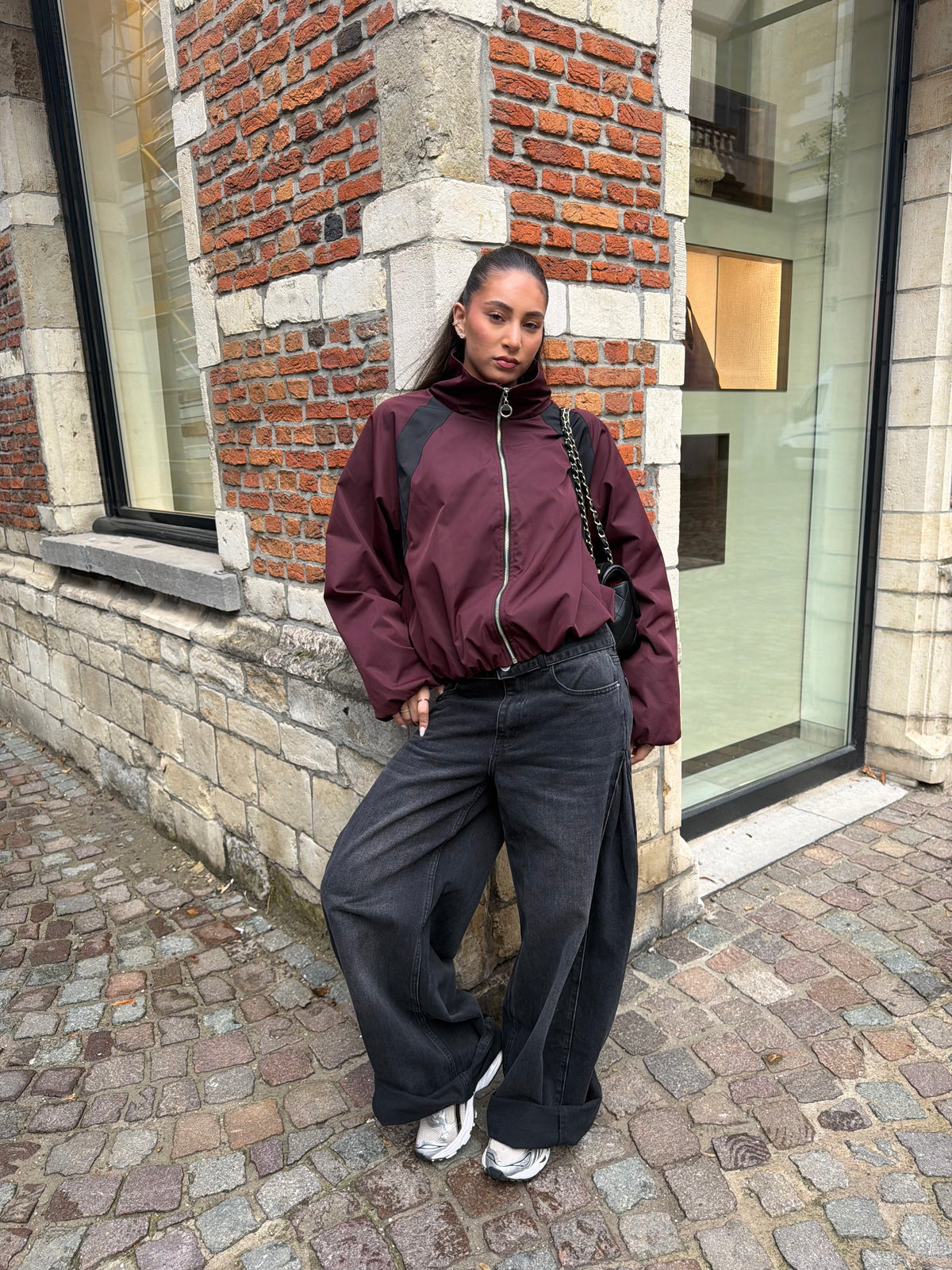 Ambika Oversized Sporty Bomber | Burgundy