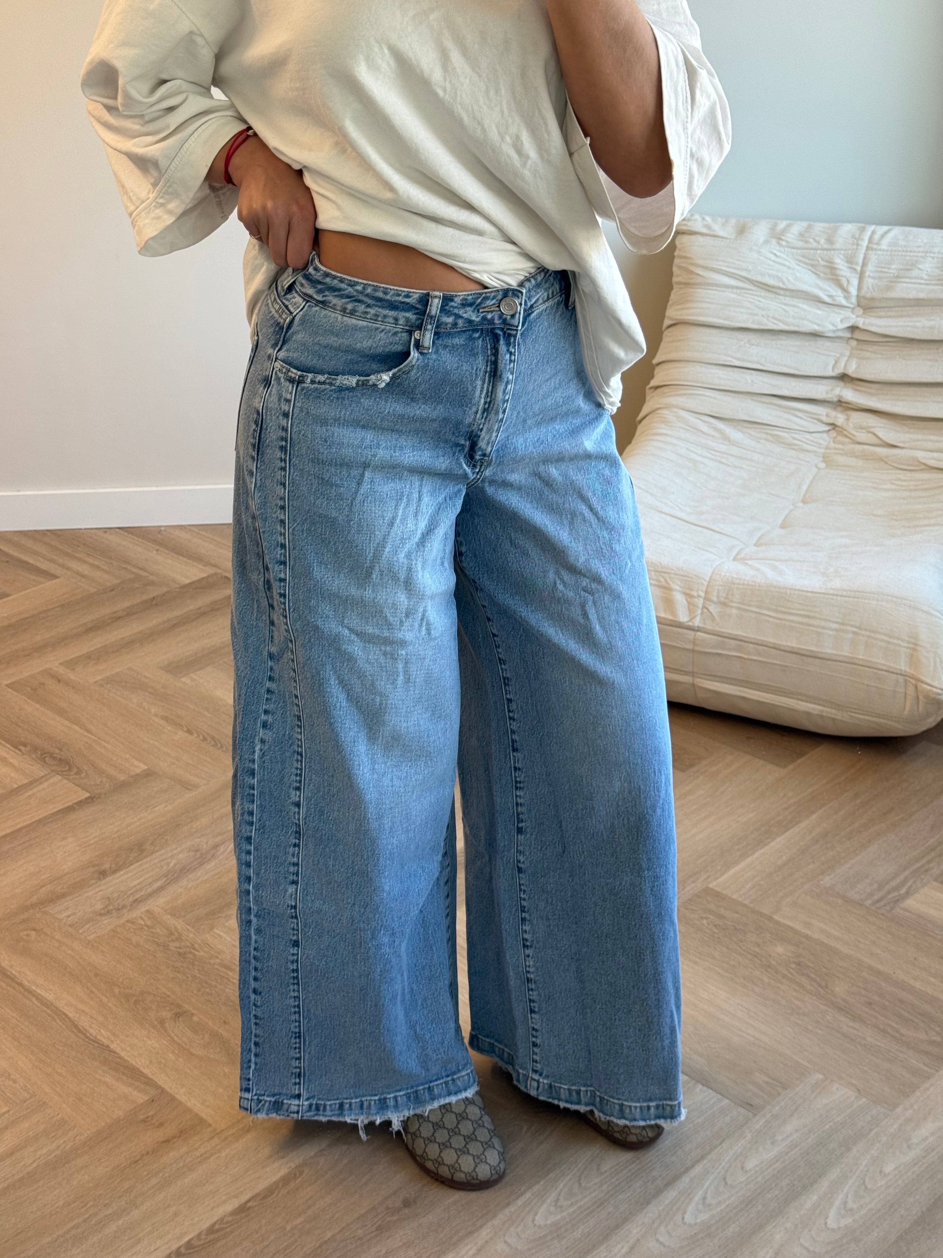 Queen Hearts Wide Leg Jeans Blauw