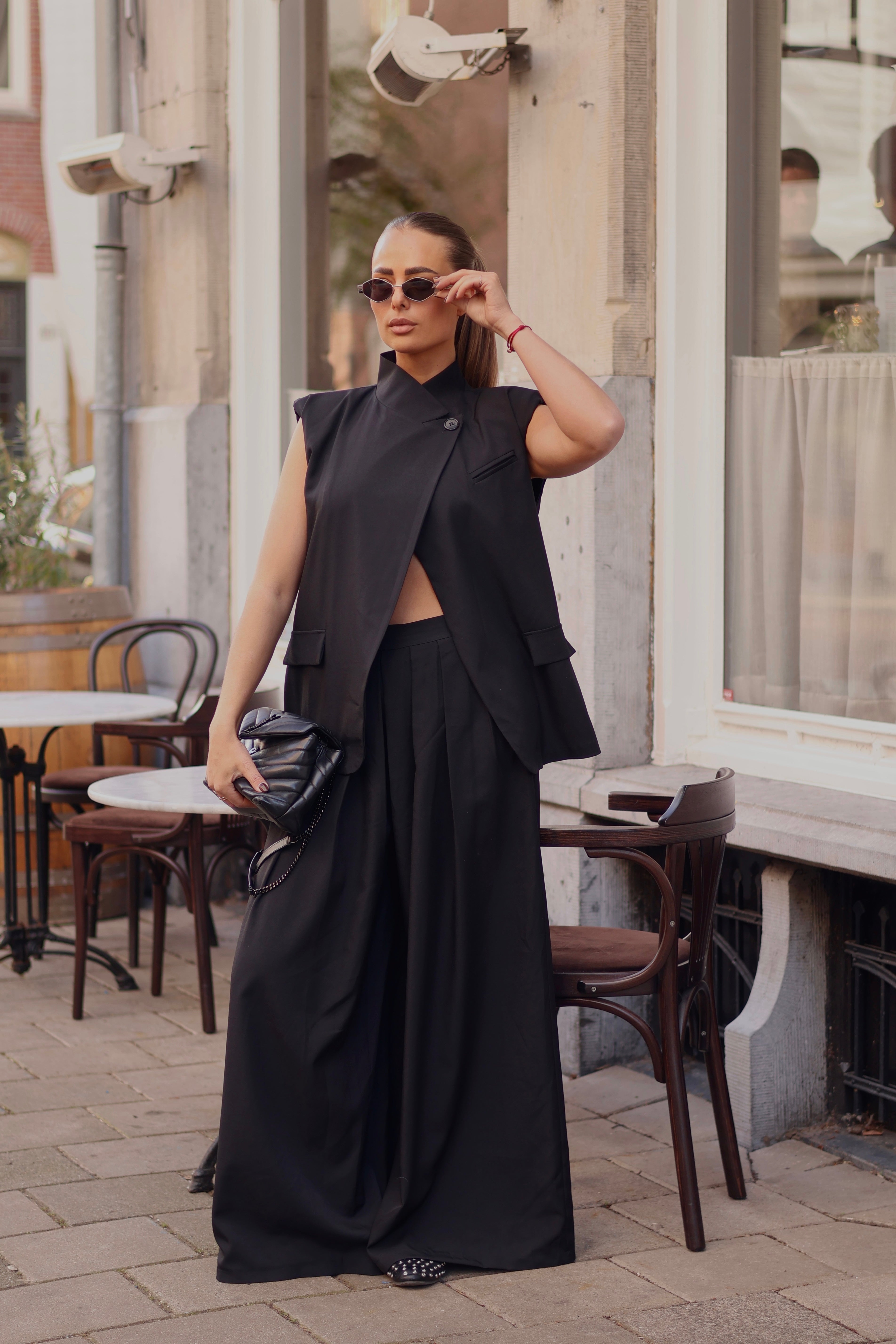 Gilet met Overslag Kraag Zwart