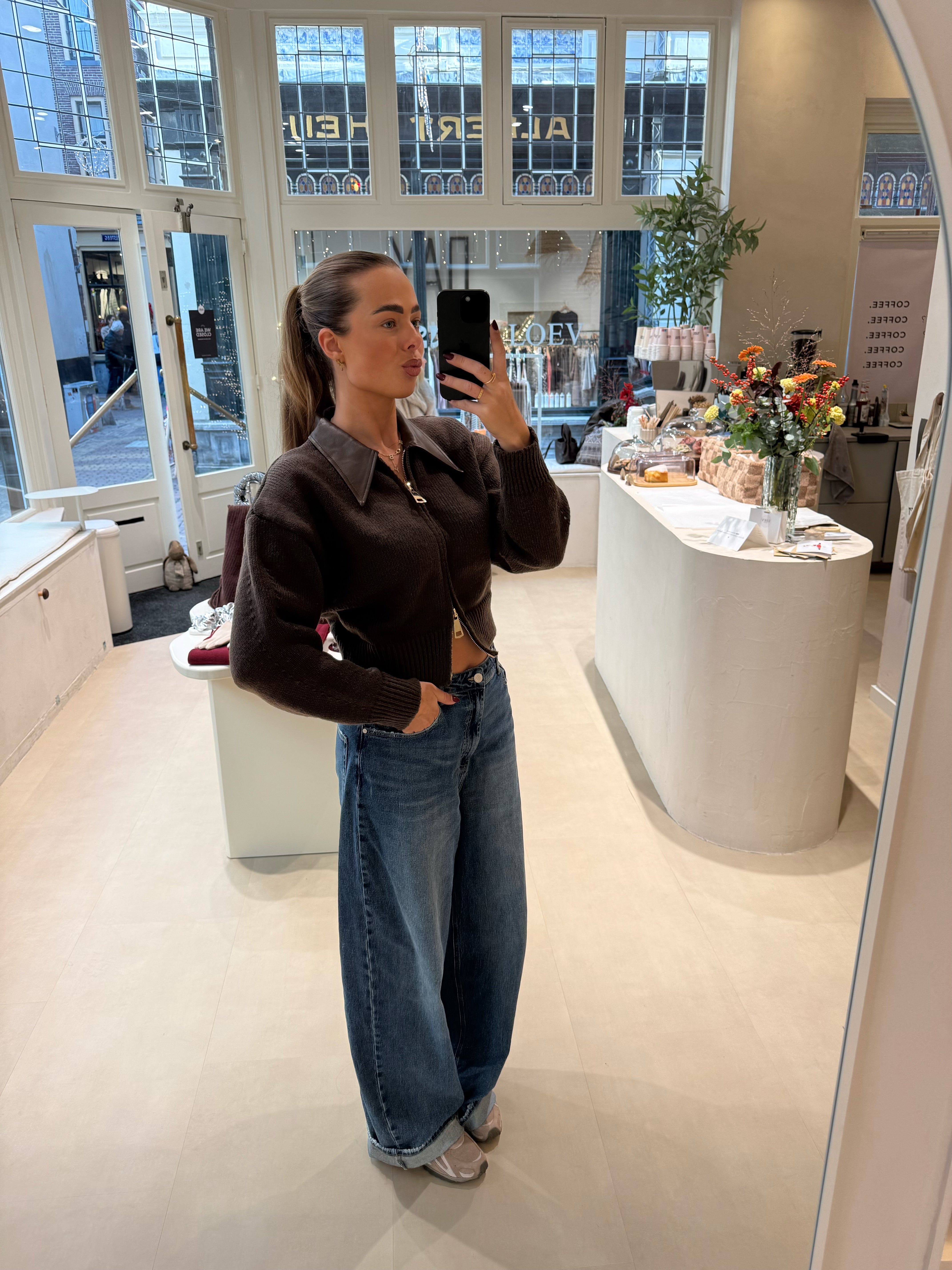 Bruin Vest Met PU Leren Kraag | Sem