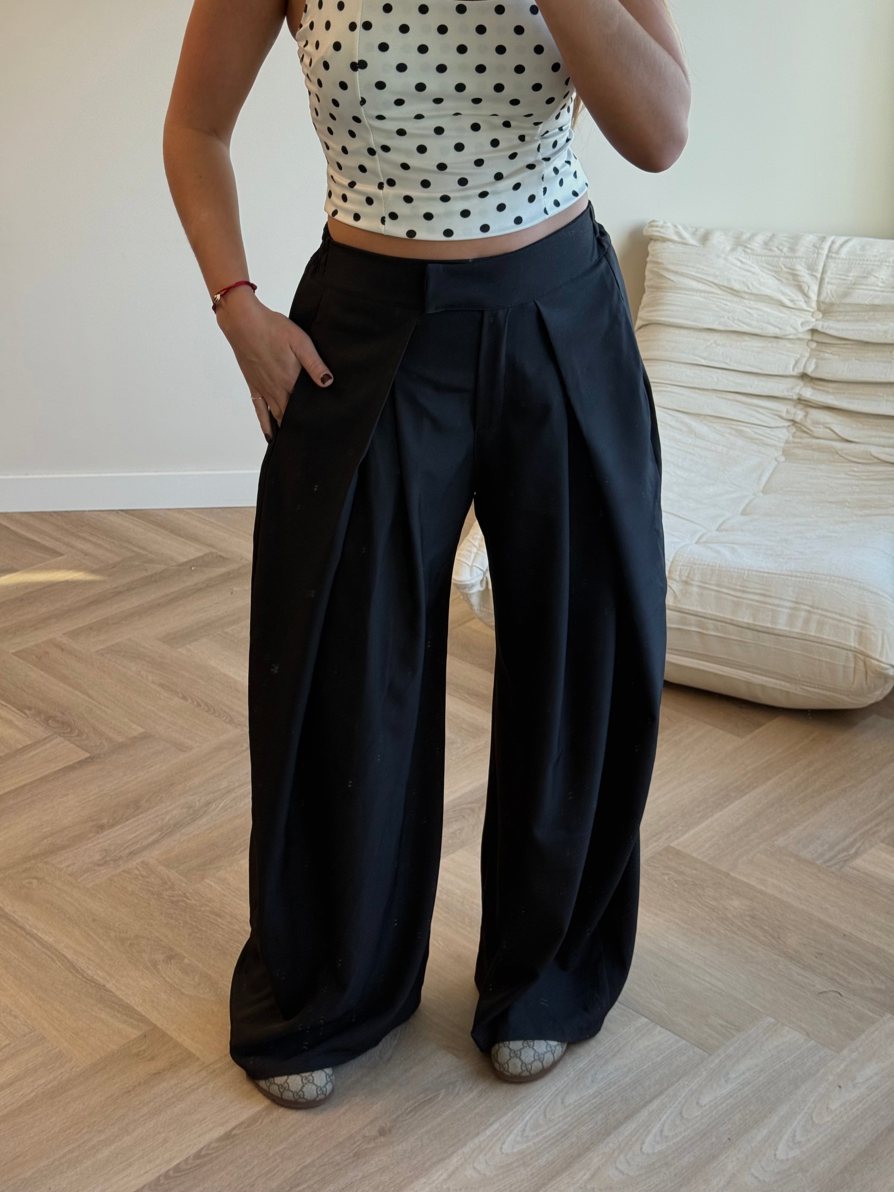 Pantalon met Plooien Zwart
