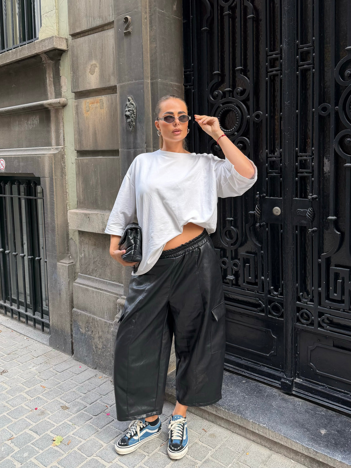 PU Leather Jort Zwart