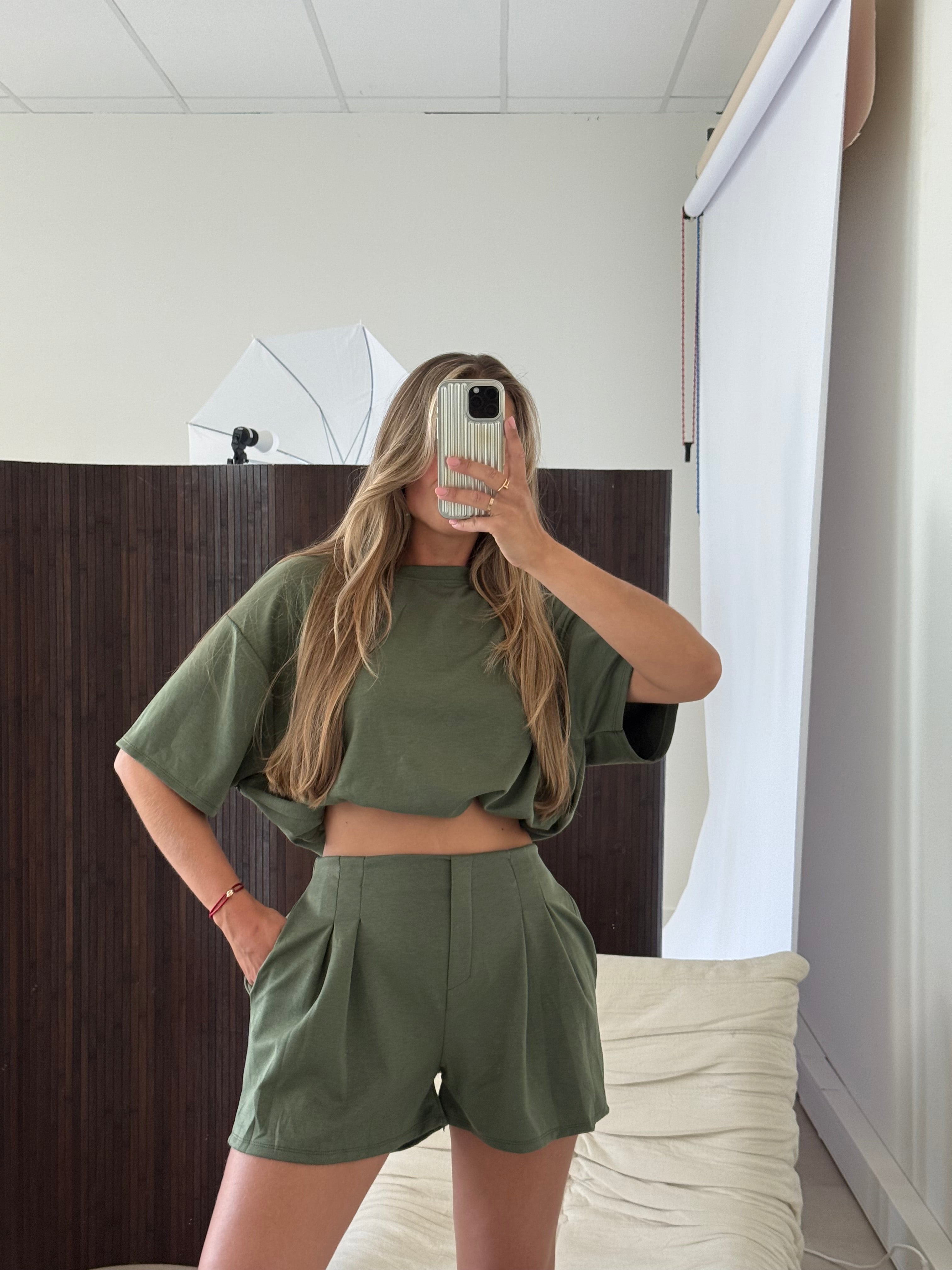 Cropped Two Piece Set Army