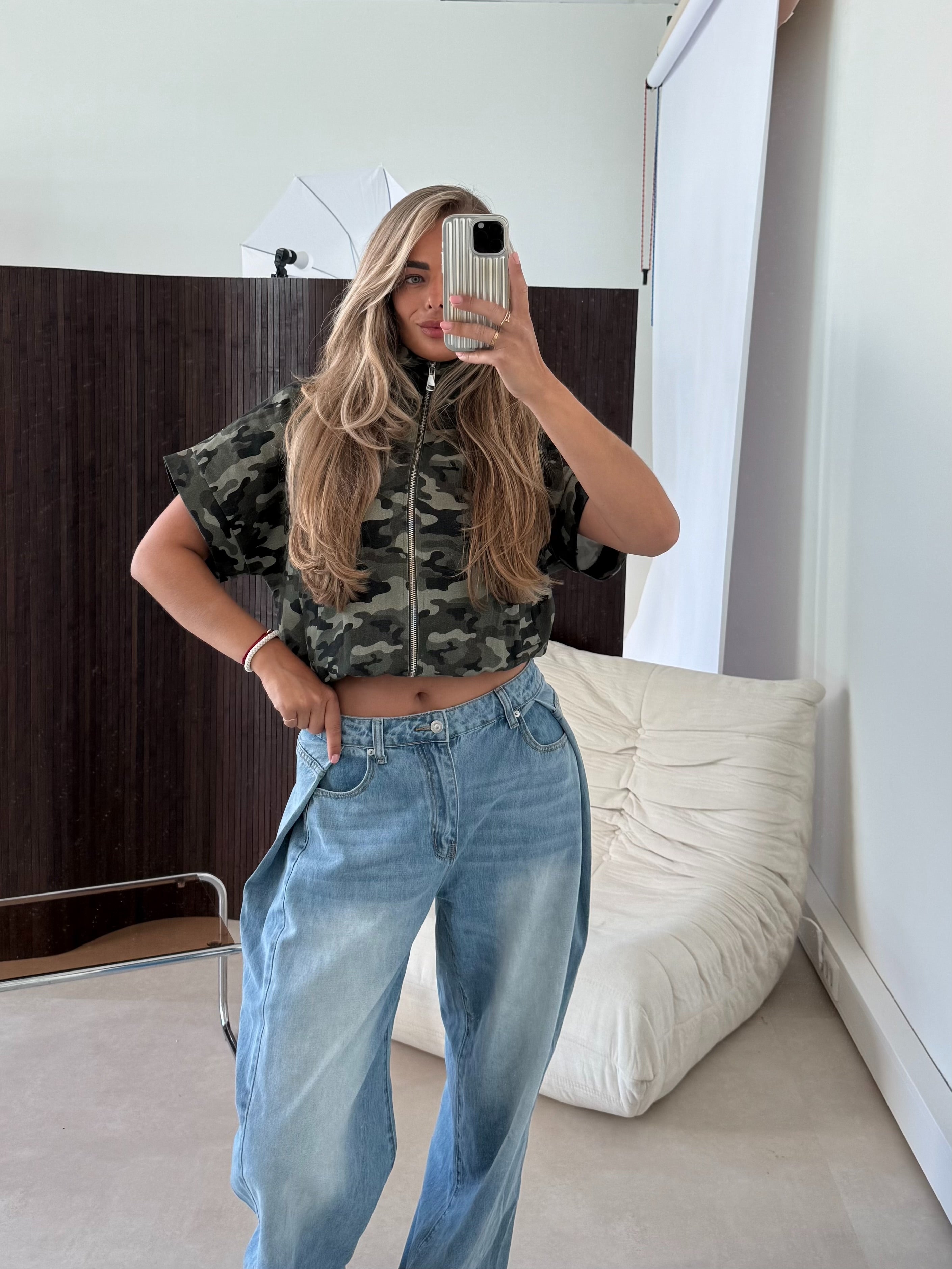 Camouflage Zip Up Jacket | Cassie