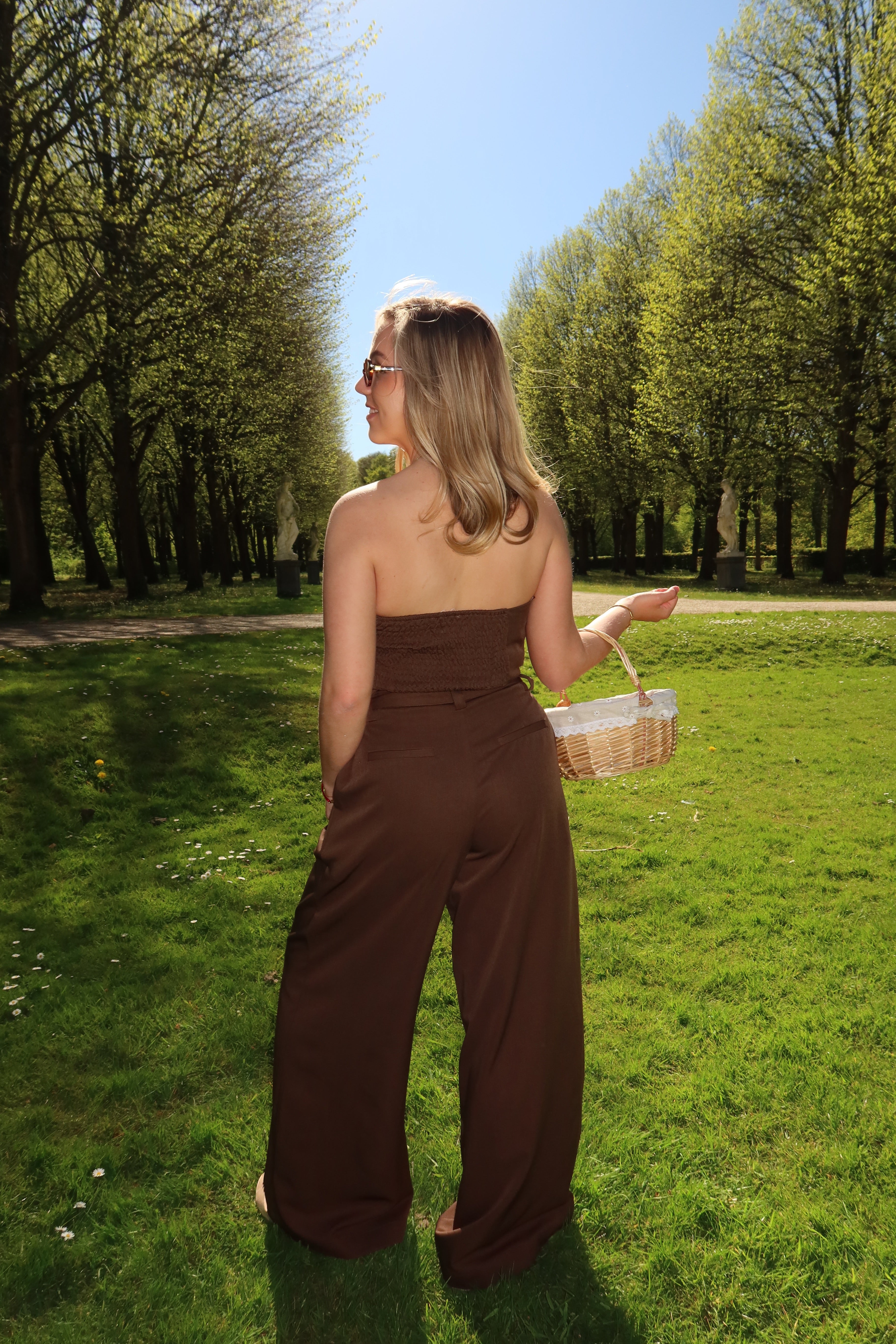 Two Piece Set met Strapless Top Bruin