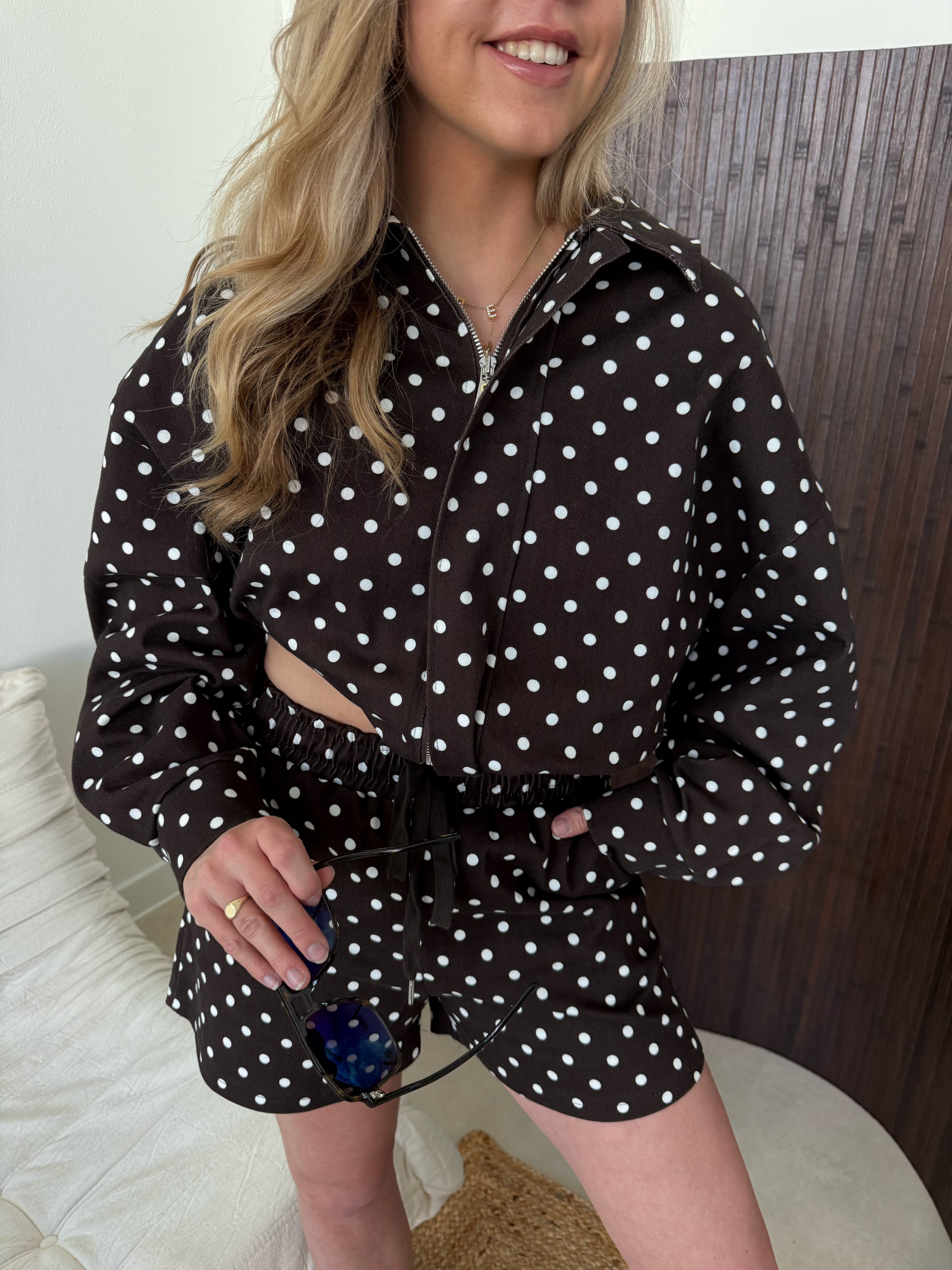 Polkadot Denim Set Bruin Wit | Peggy