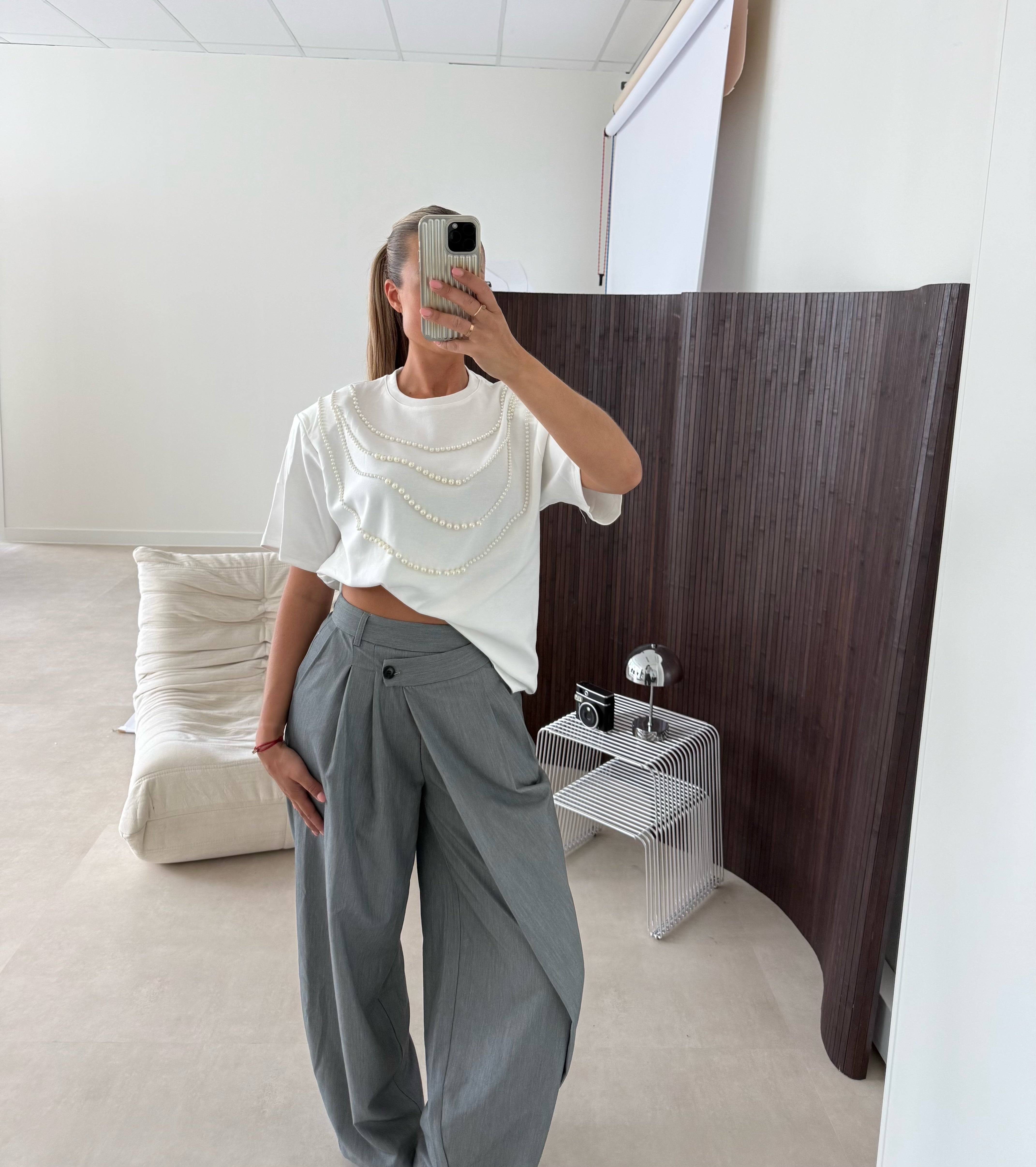 Oversized T-shirt Parels Wit | Olivia