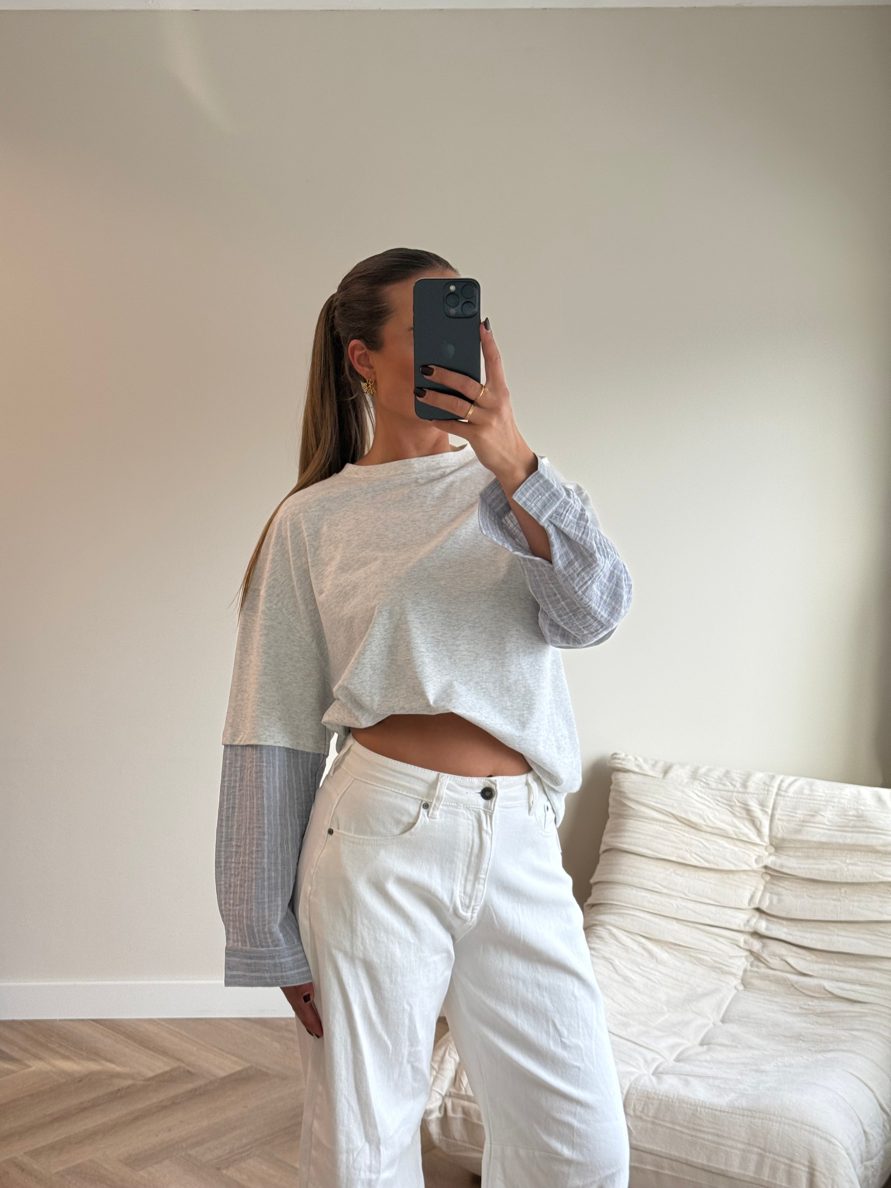 Oversized Longsleeve met Blouse Mouw Grijs