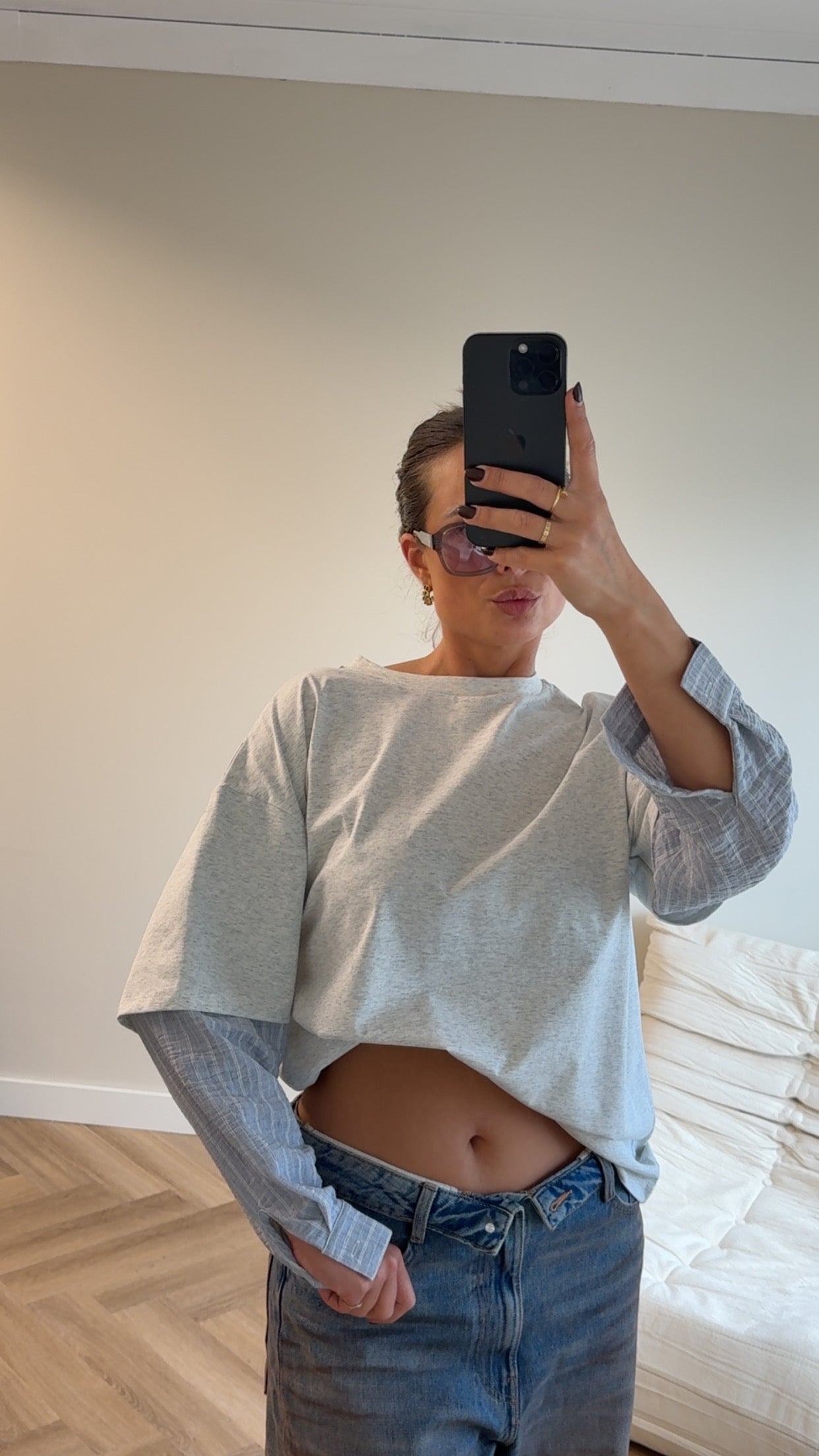 Oversized Longsleeve met Blouse Mouw Grijs