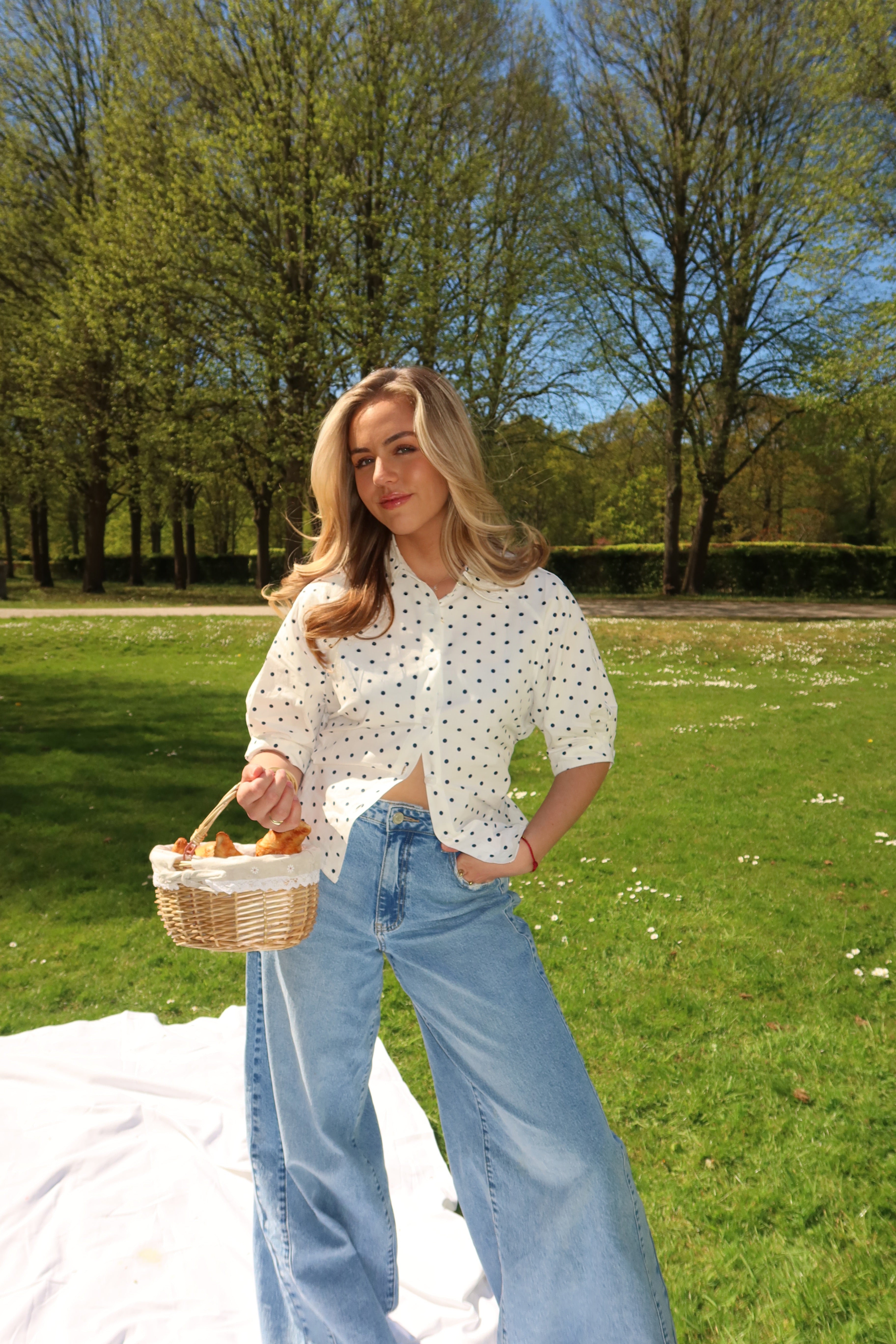 Queen Hearts Wide Leg Jeans Blauw