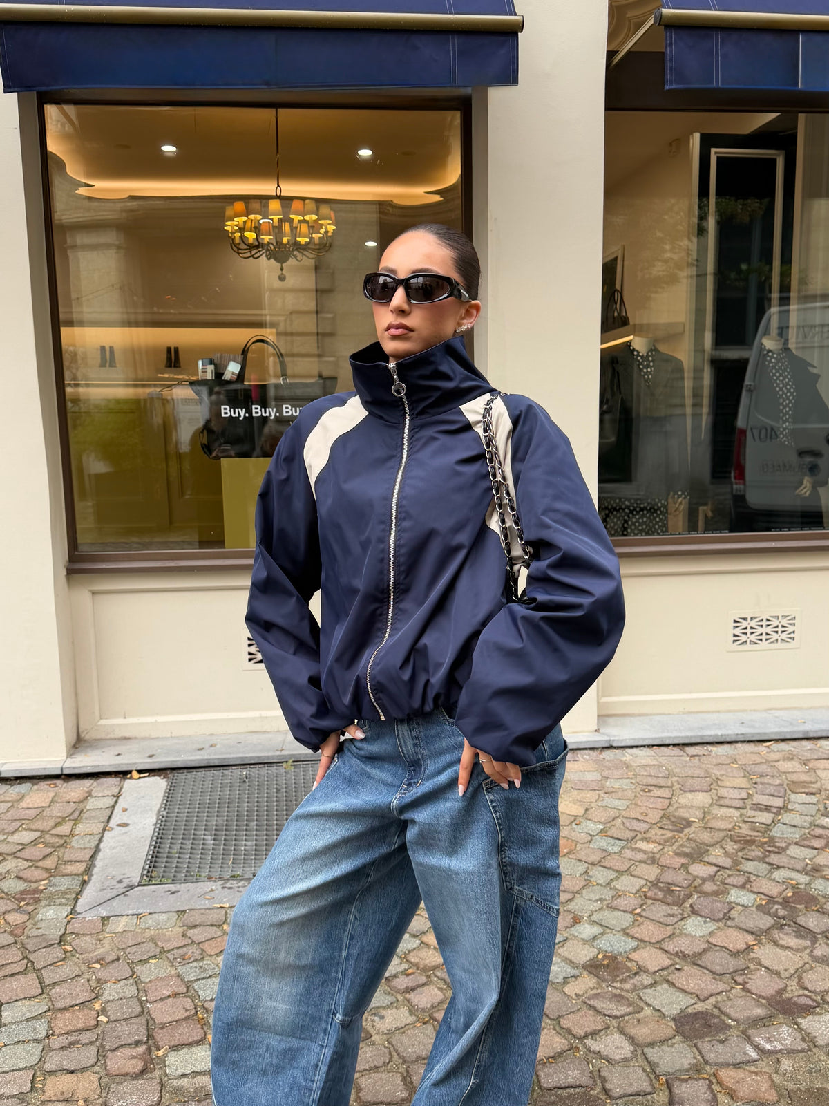 Ambika Oversized Sporty Bomber | Navy