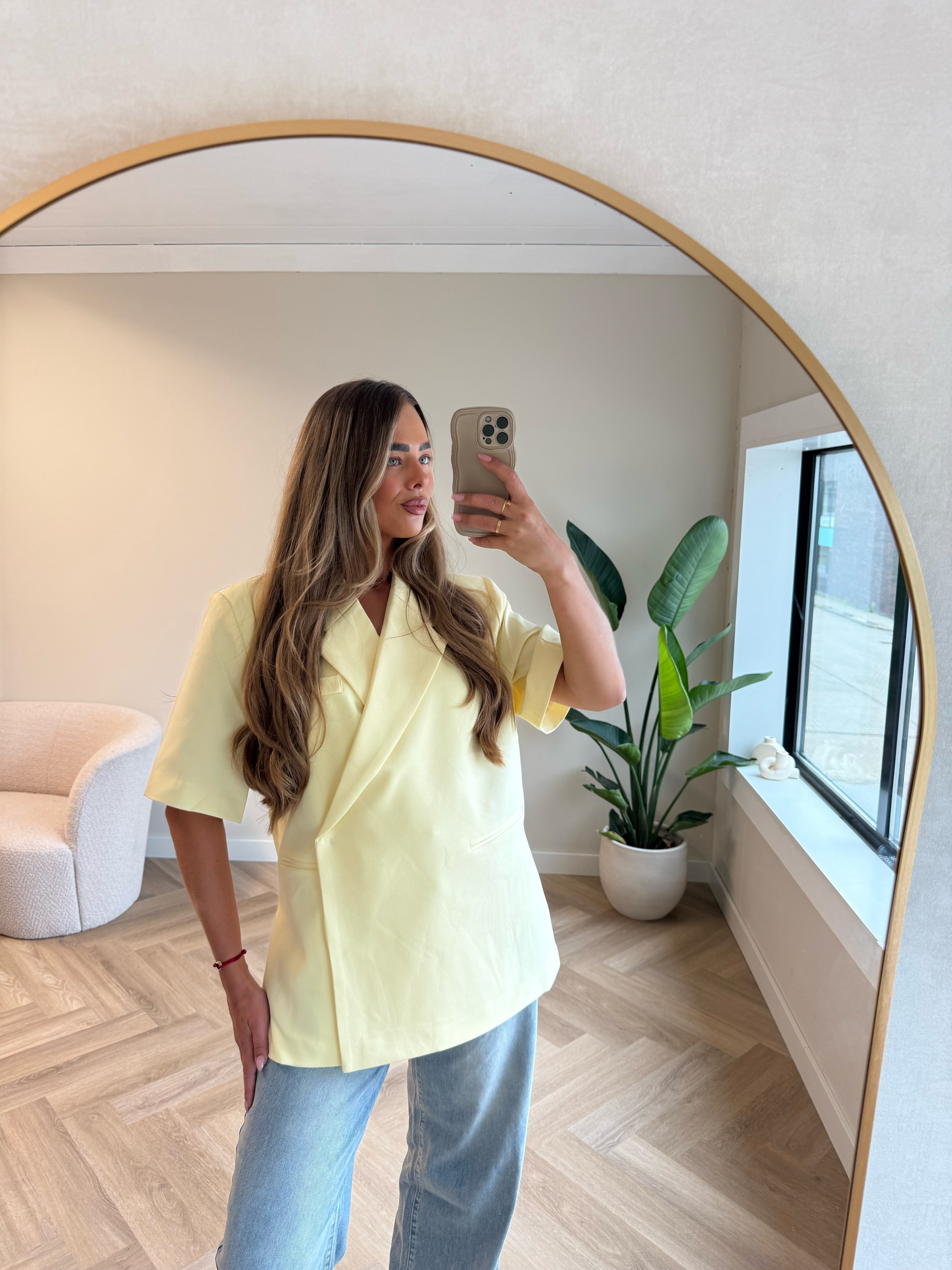 Oversized Blazer Korte Mouw Boter Geel | Jade