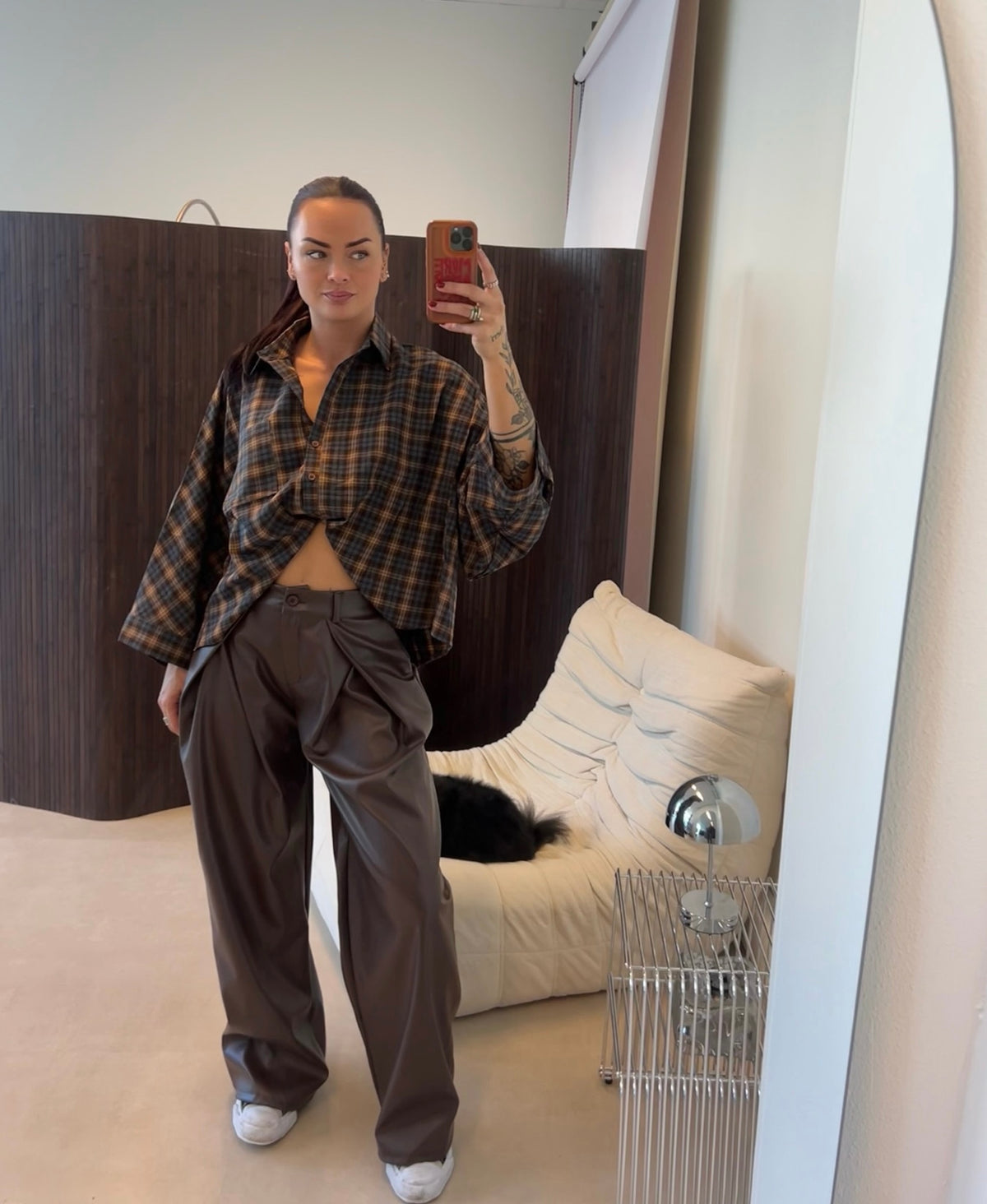 Oversized Blouse Geruit Bruin Blauw