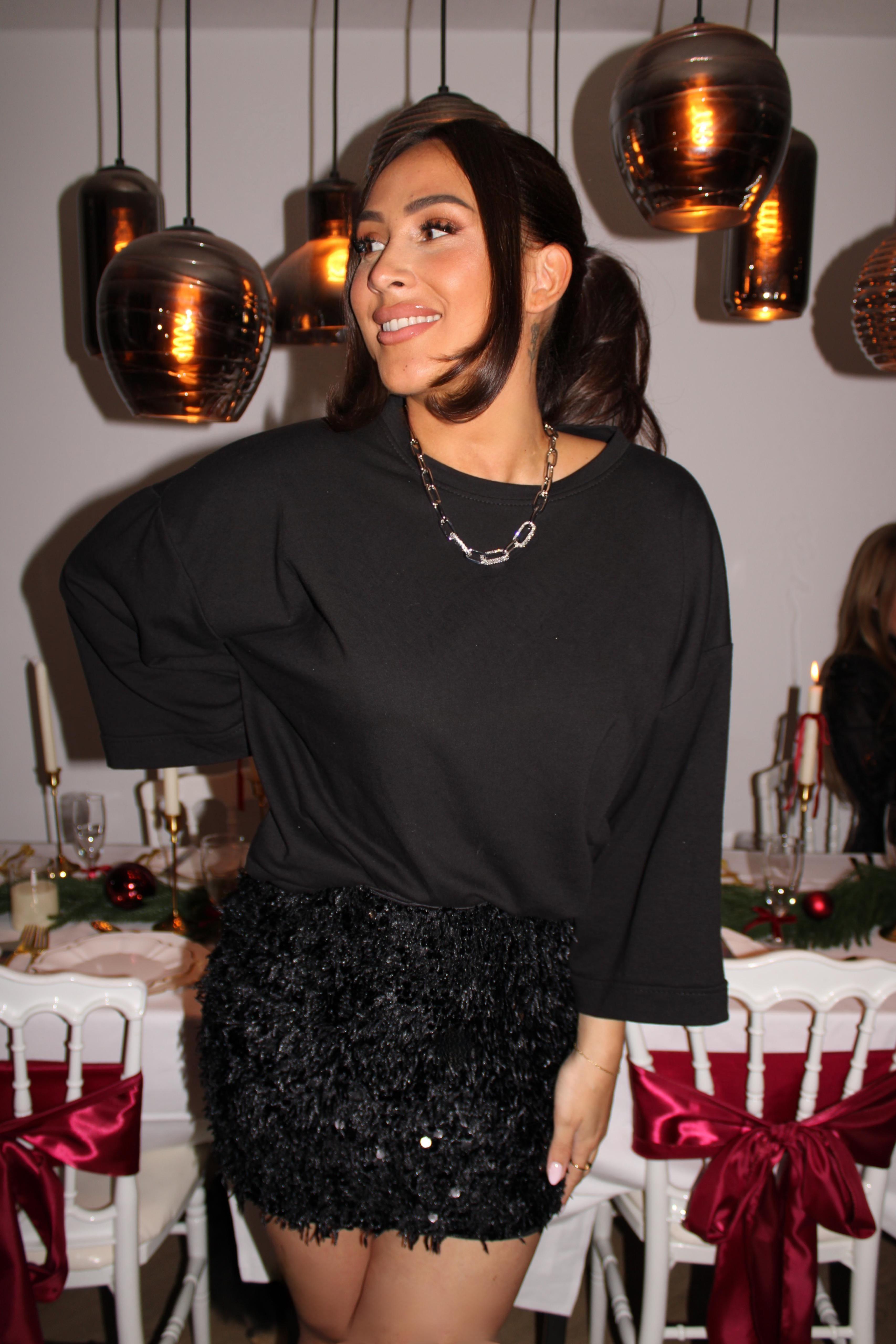 Fluffy Pailletten Rokje Zwart | Feline