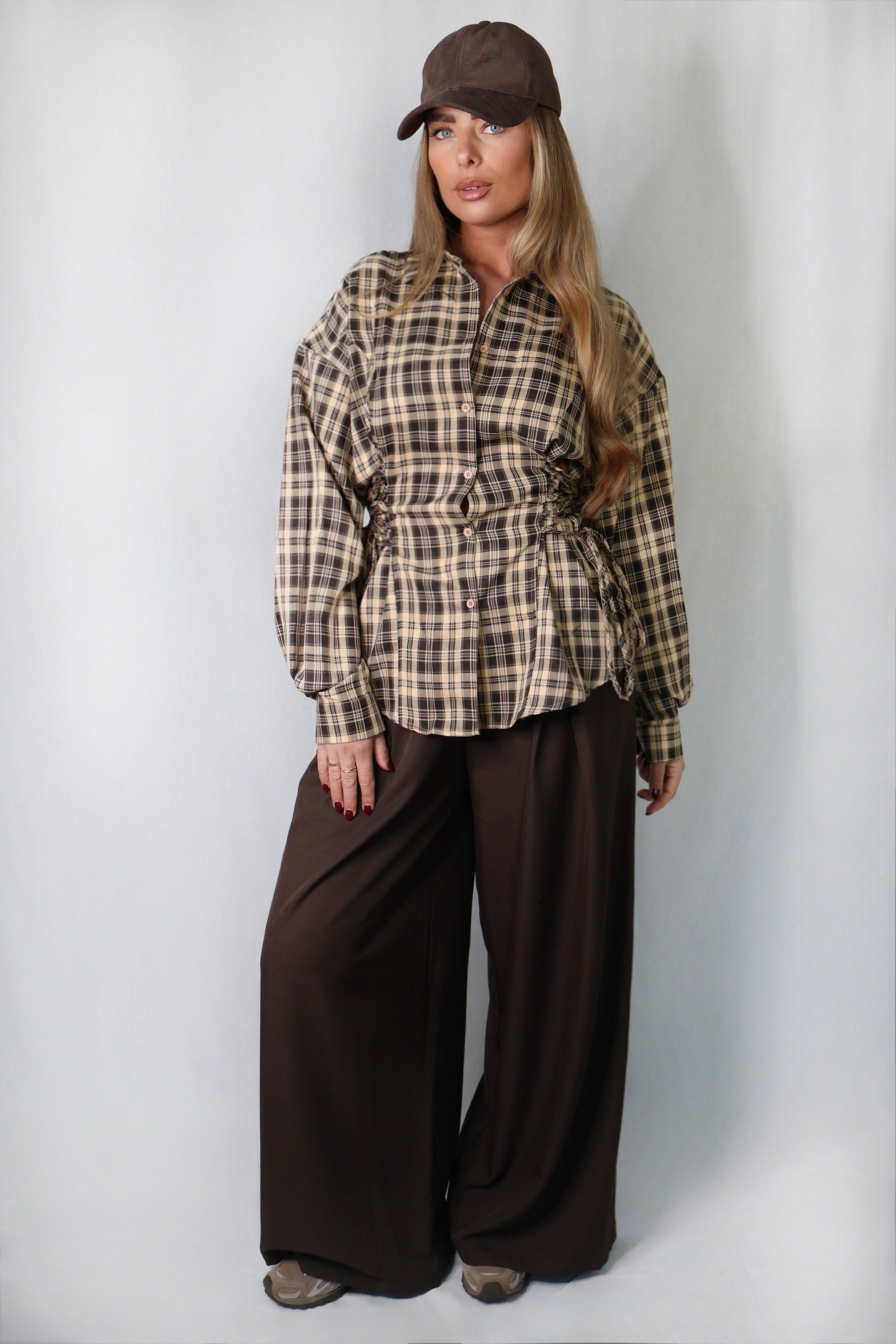 Getailleerde Blouse Geruit Bruin | River