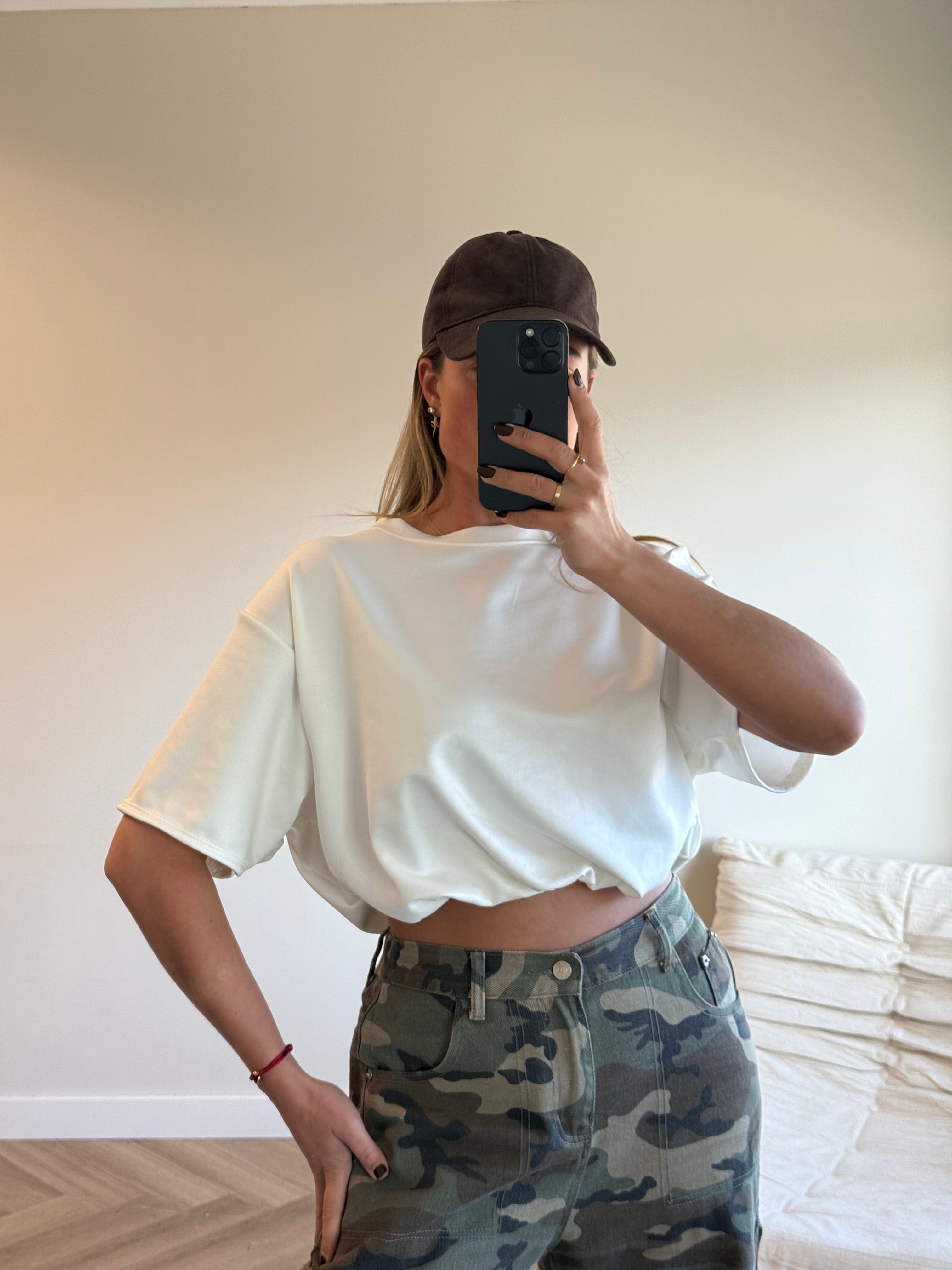 Cropped Stretch T-shirt Wit
