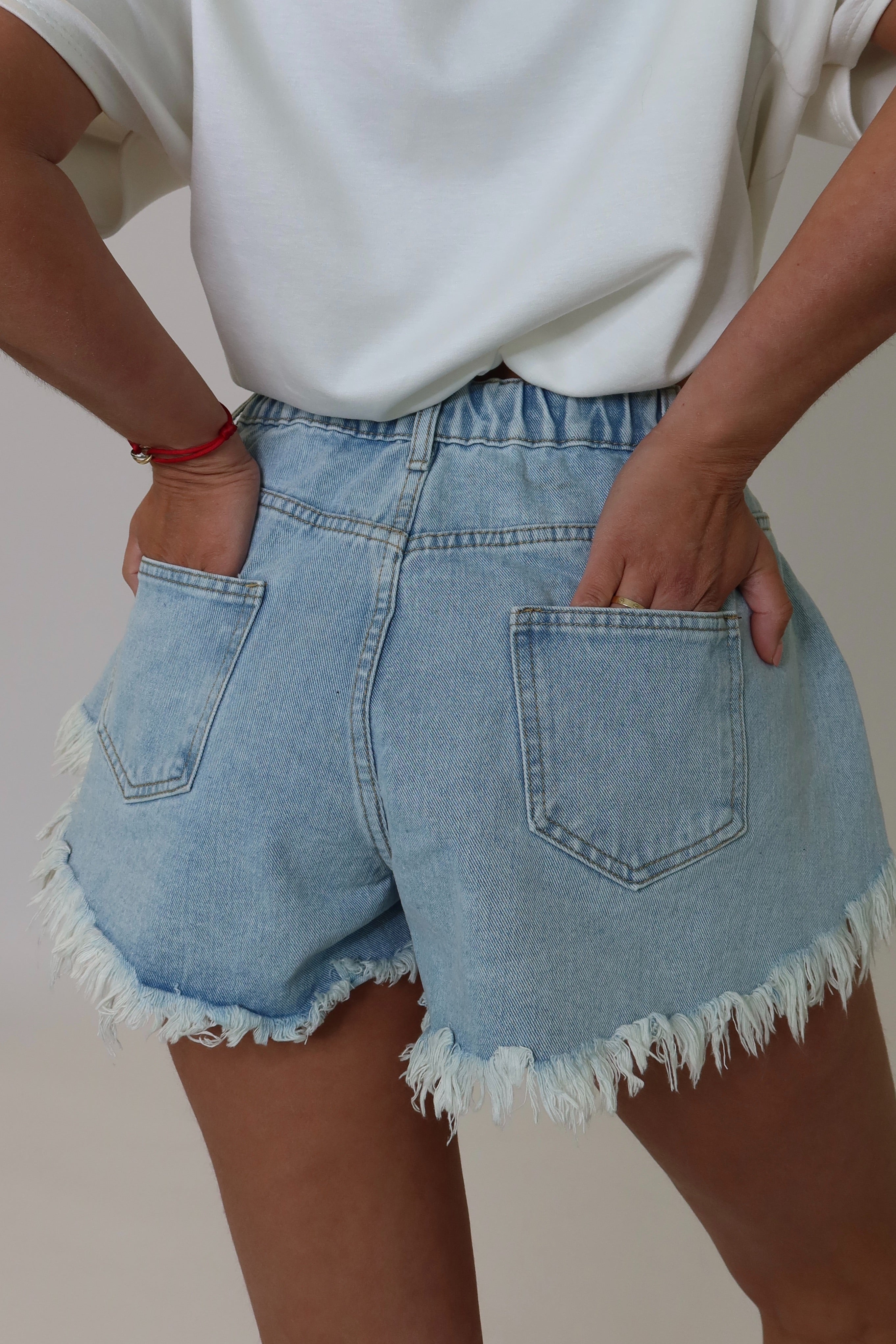 Denim Short Gerafeld Licht Blauw