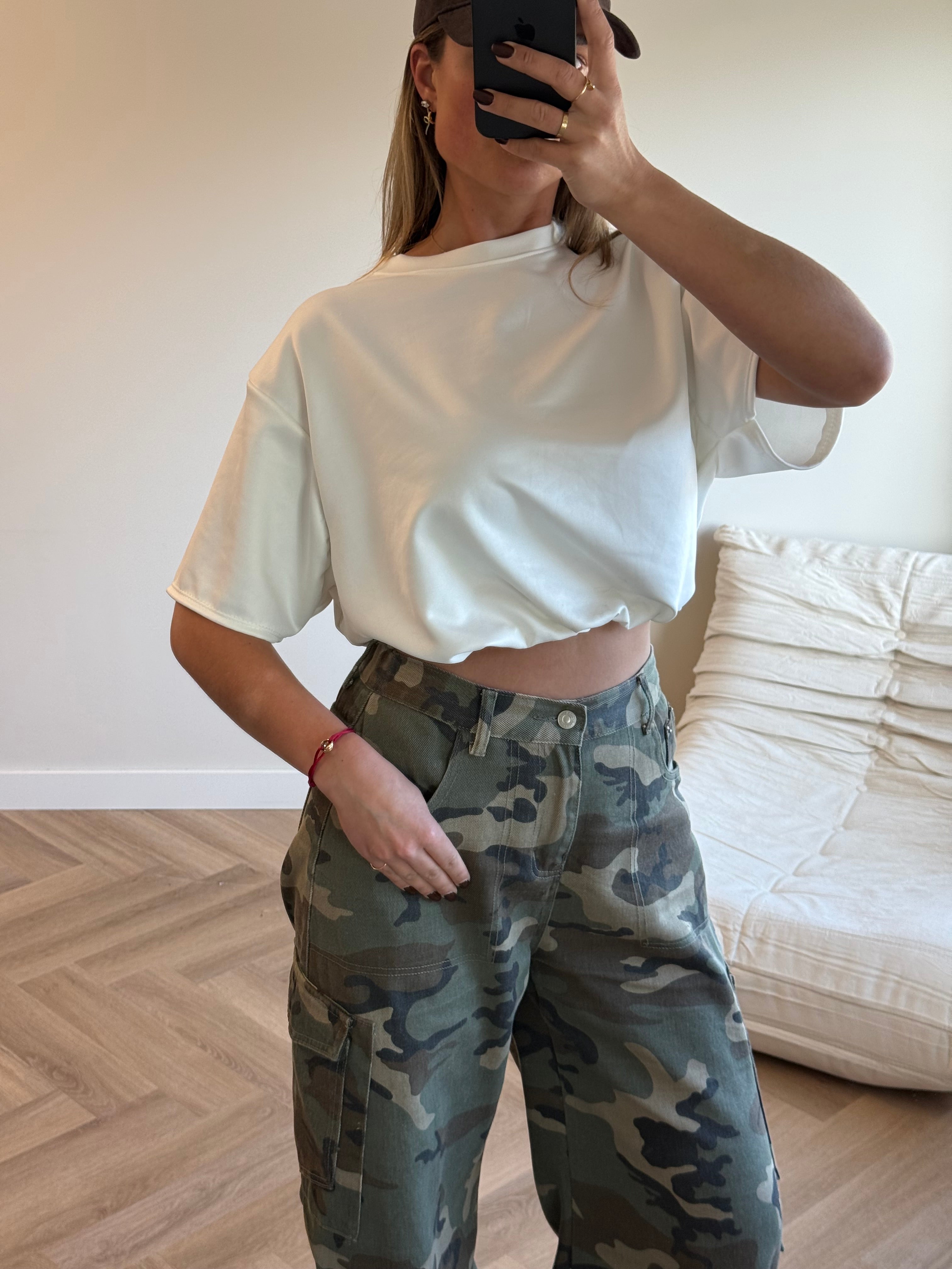 Cropped Stretch T-shirt Wit