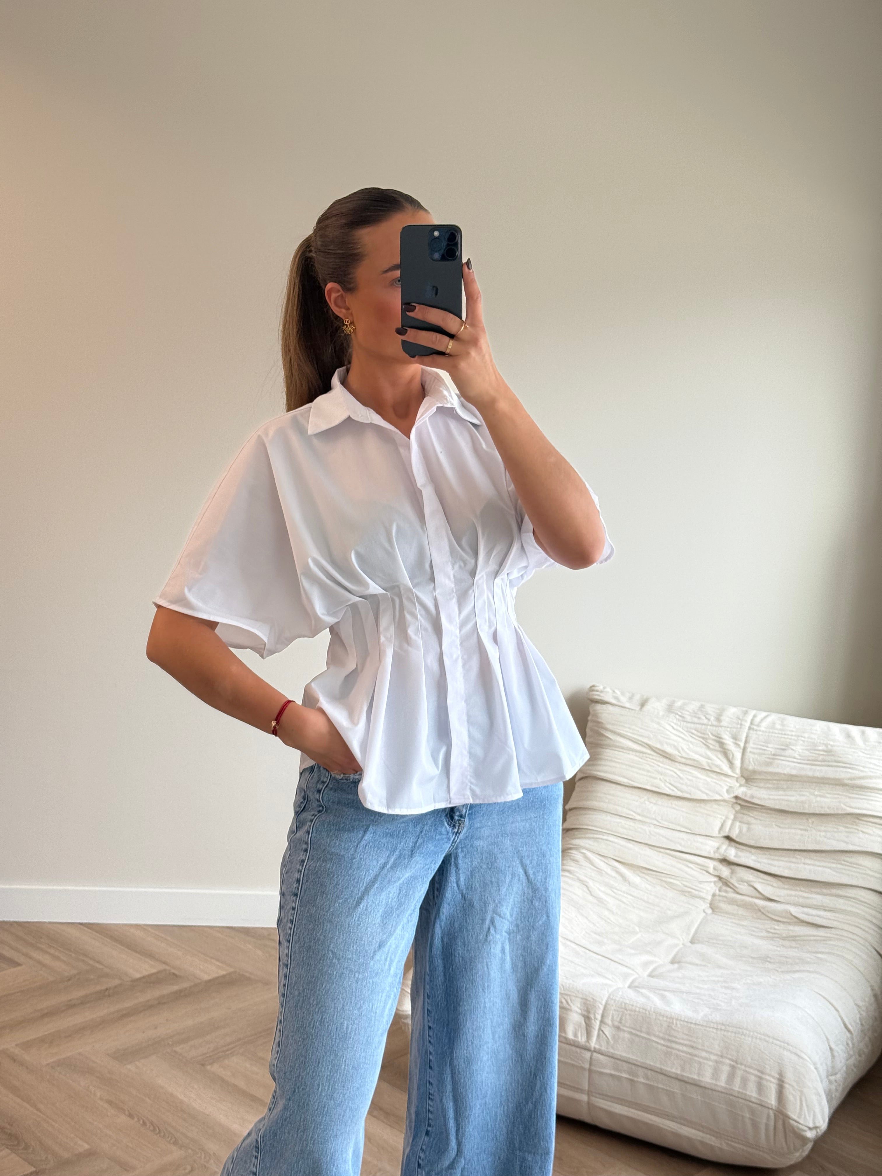 Blouse met Plooien Wit | Saar