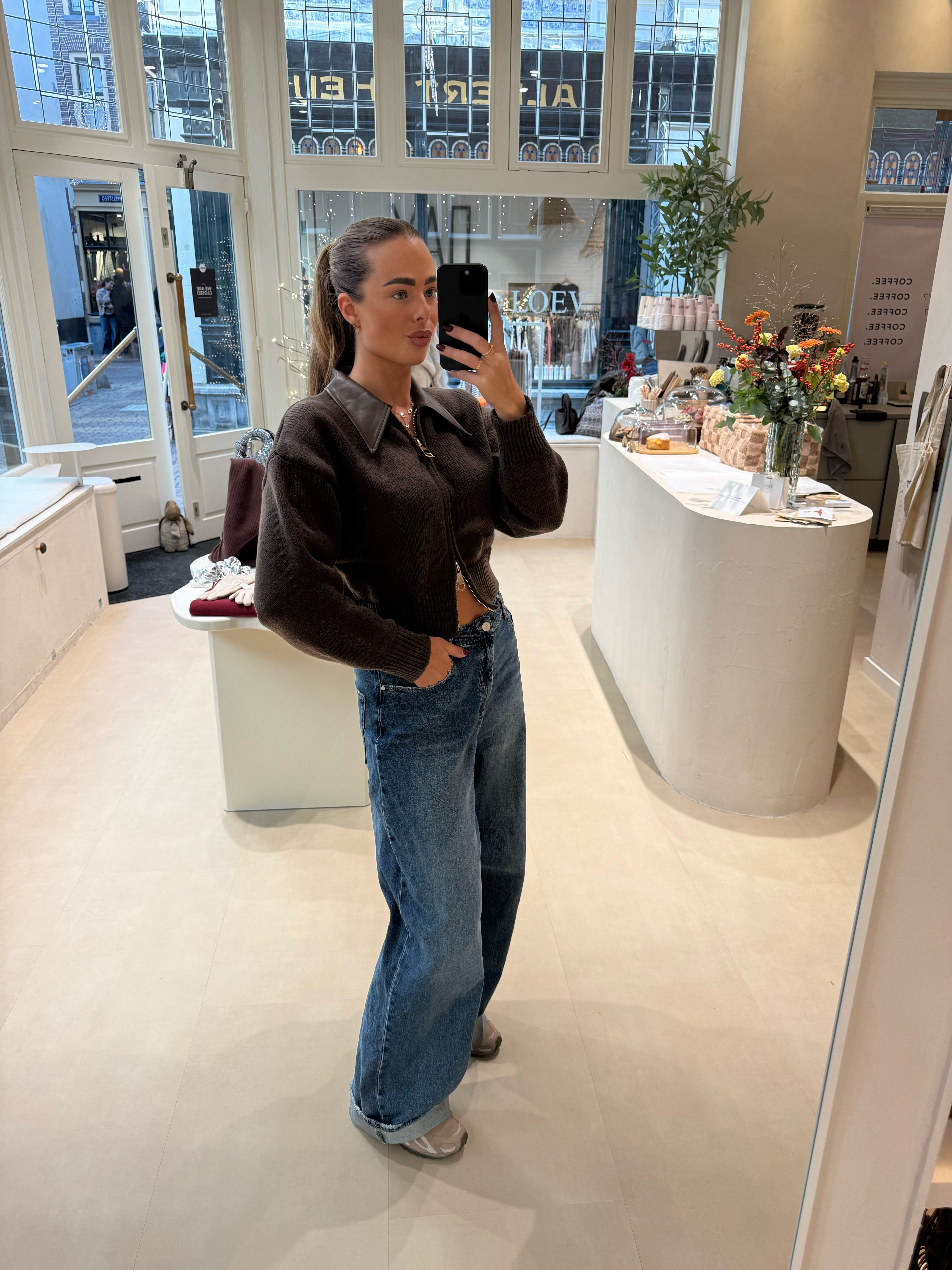 Bruin Vest Met PU Leren Kraag | Sem