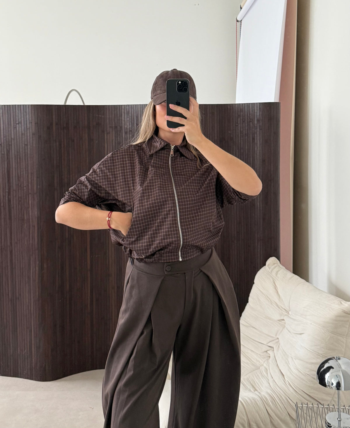 Nylon Bomber Geruit Bruin