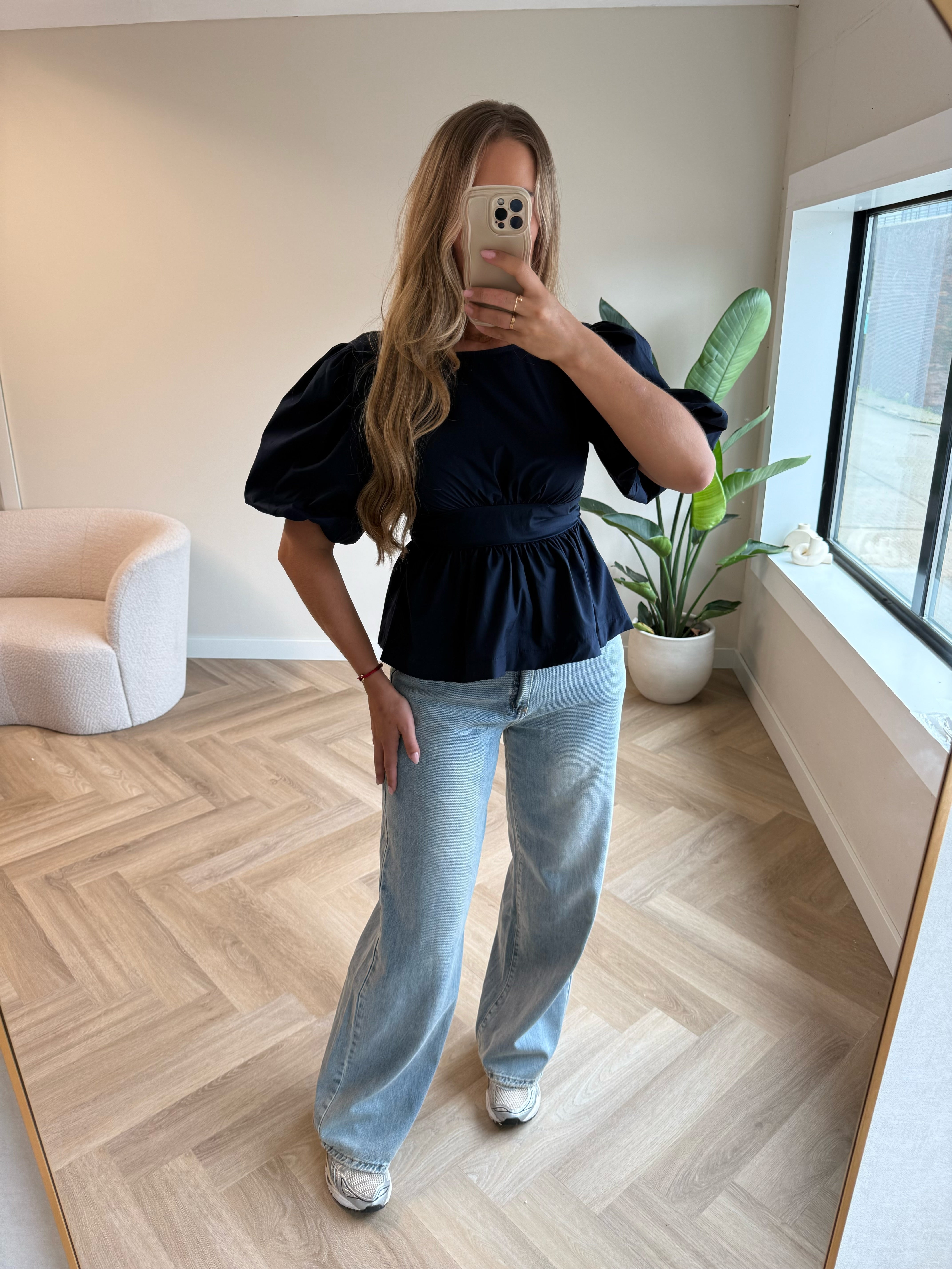 Pofmouw Top Strik Blauw | Fleur
