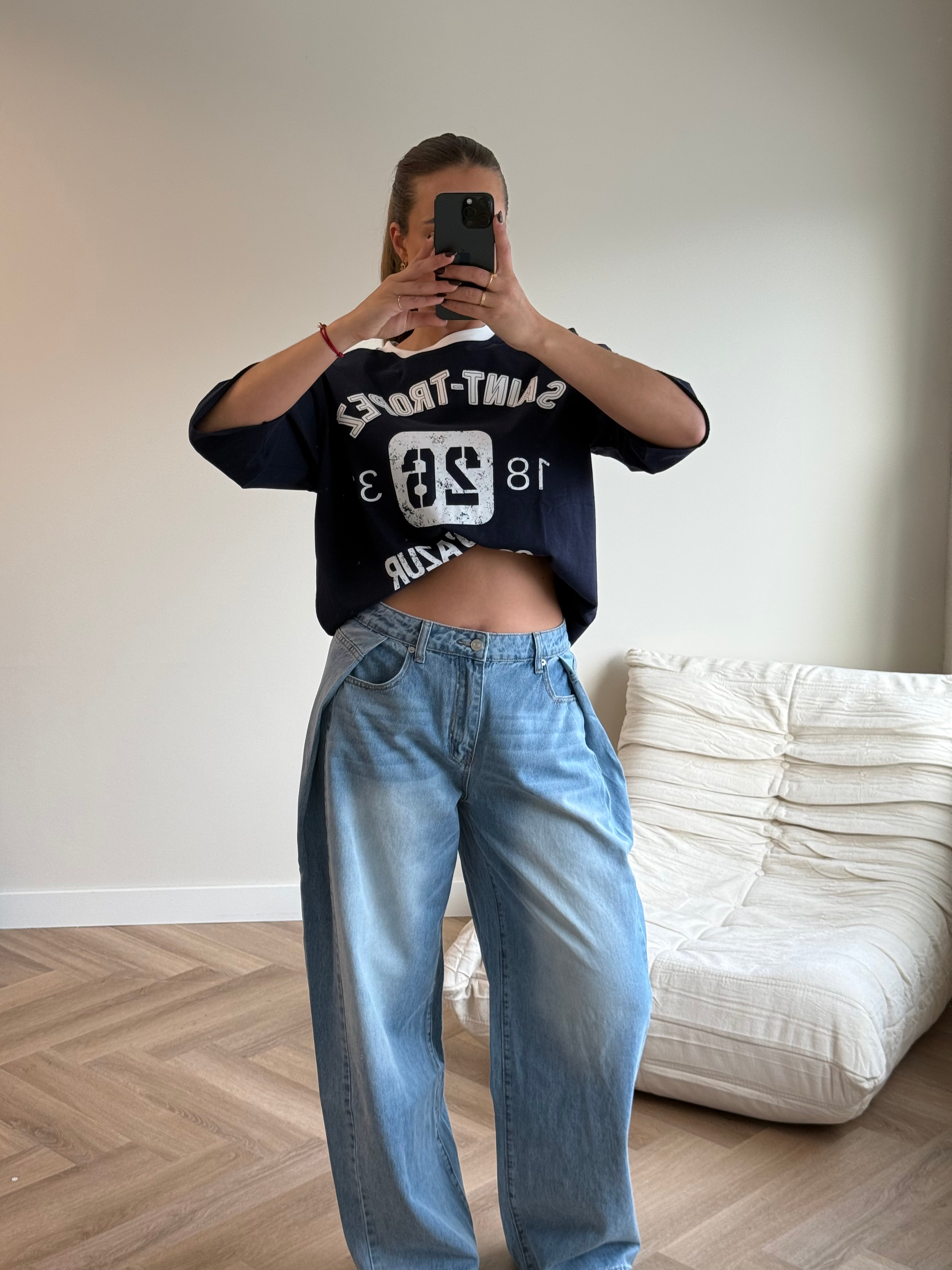 Oversized T-shirt met Tekst Blauw