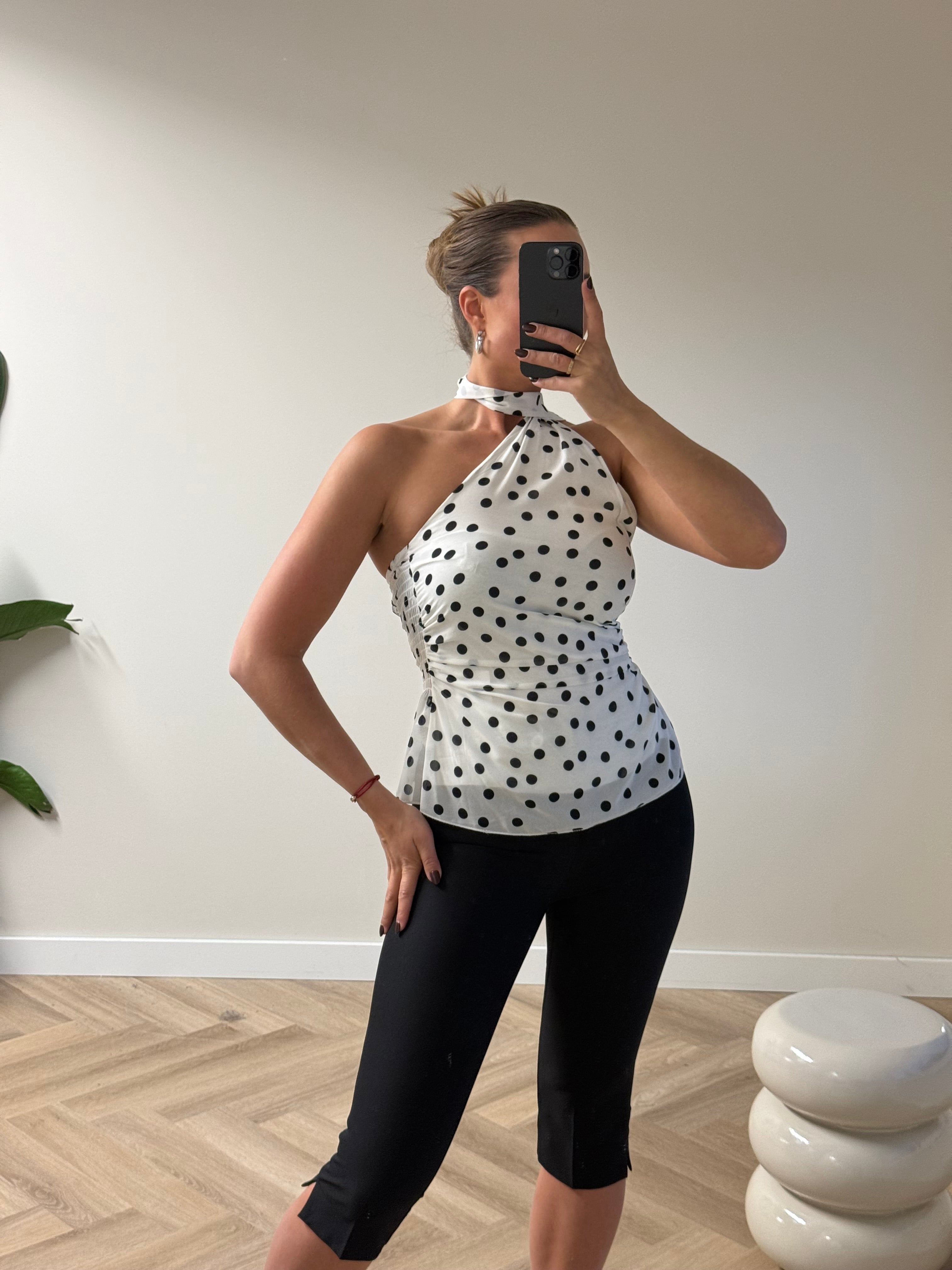 Asymmetrische Halter Top Polkadot | Wit