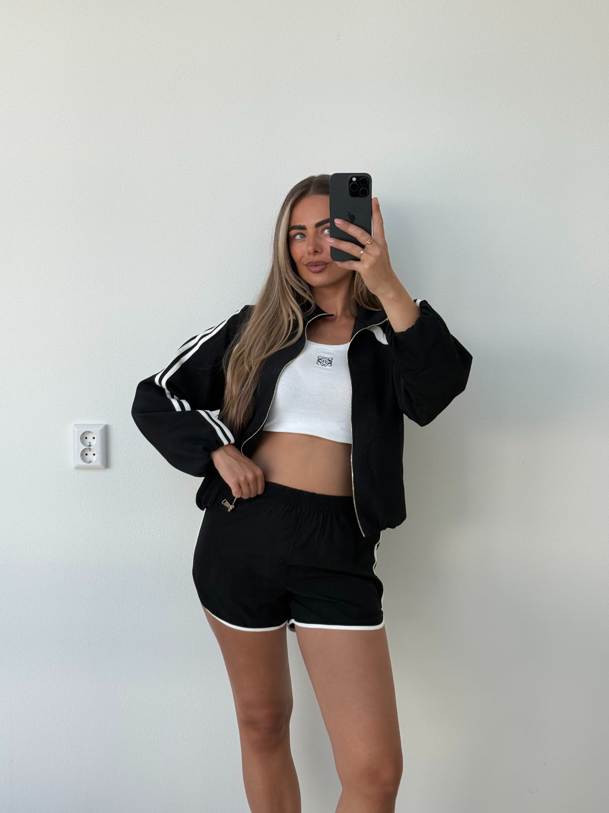 Sporty Two Piece Set Zwart Wit