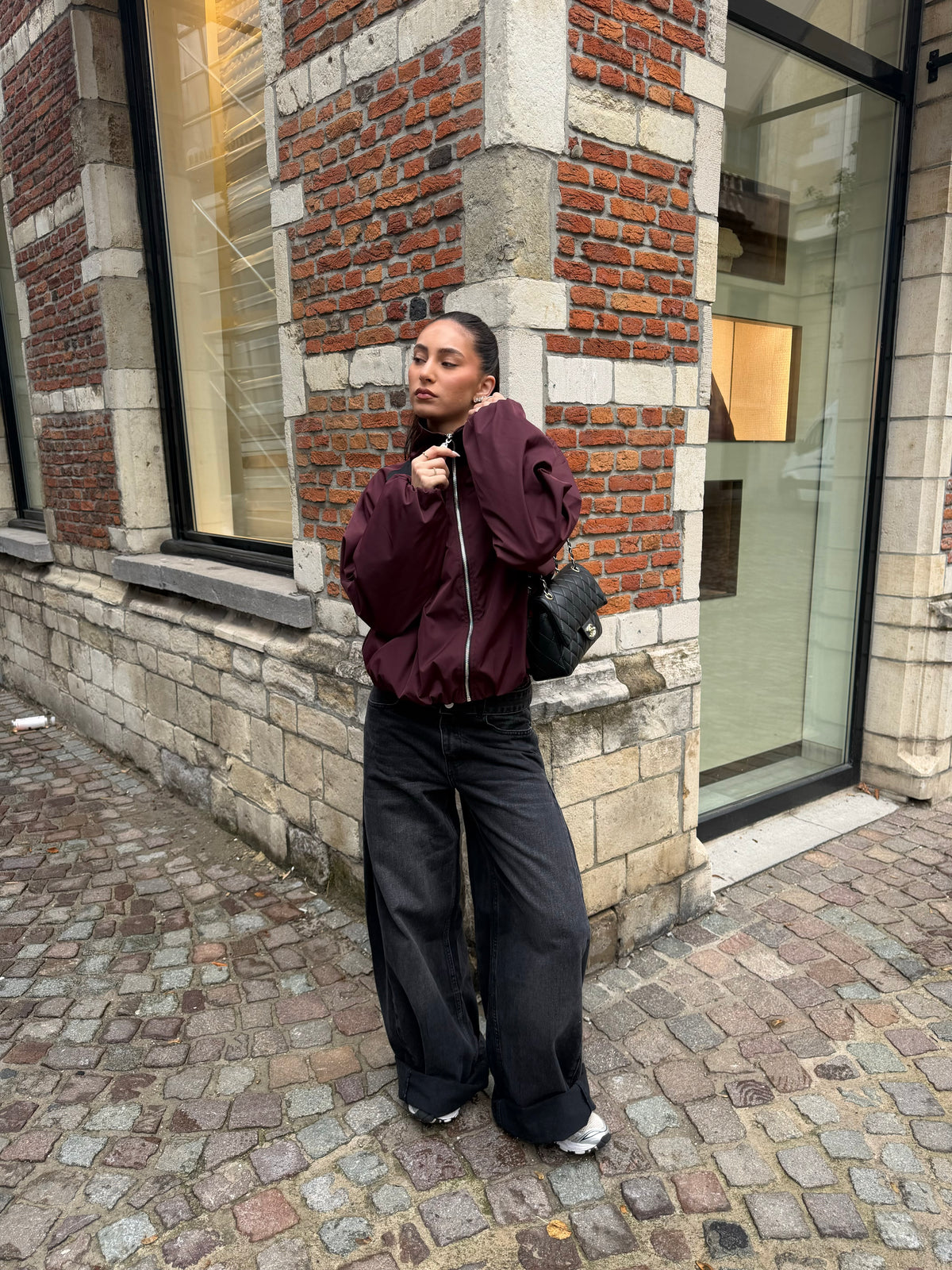 Double Waistband Wide Leg Jeans | Grijs