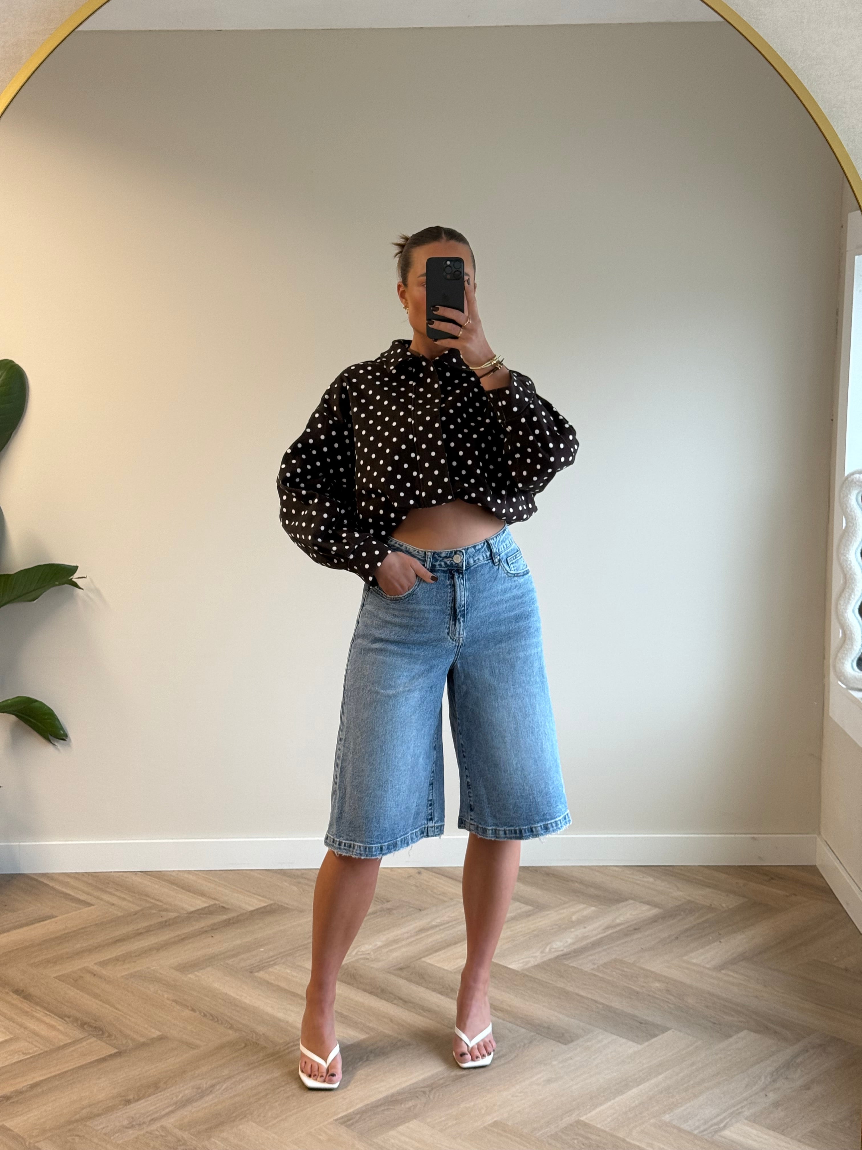 Queen Hearts Stretch Denim Jort | Blauw