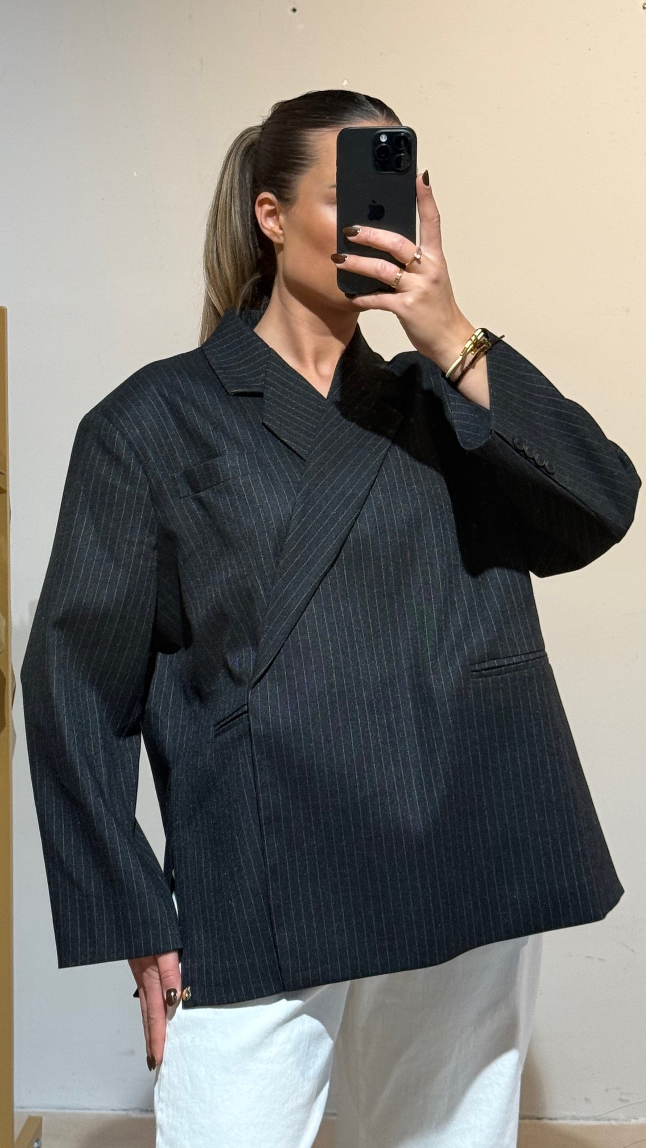 Ambika Oversized Blazer Gestreept Grijs