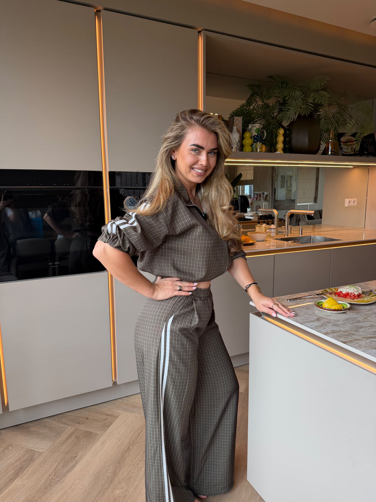 Checkered Two Piece Set Groen
