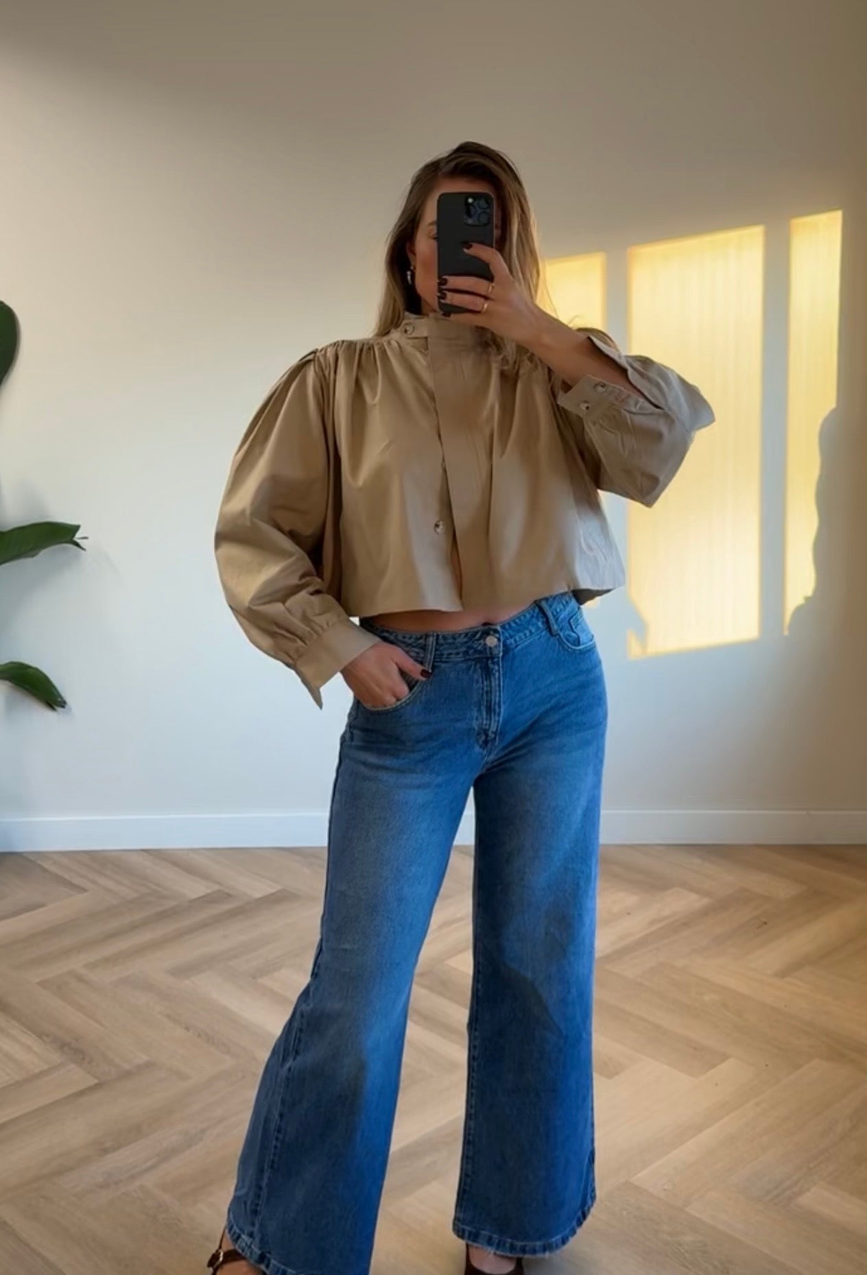 Wide Leg Jeans Stretch | Blauw