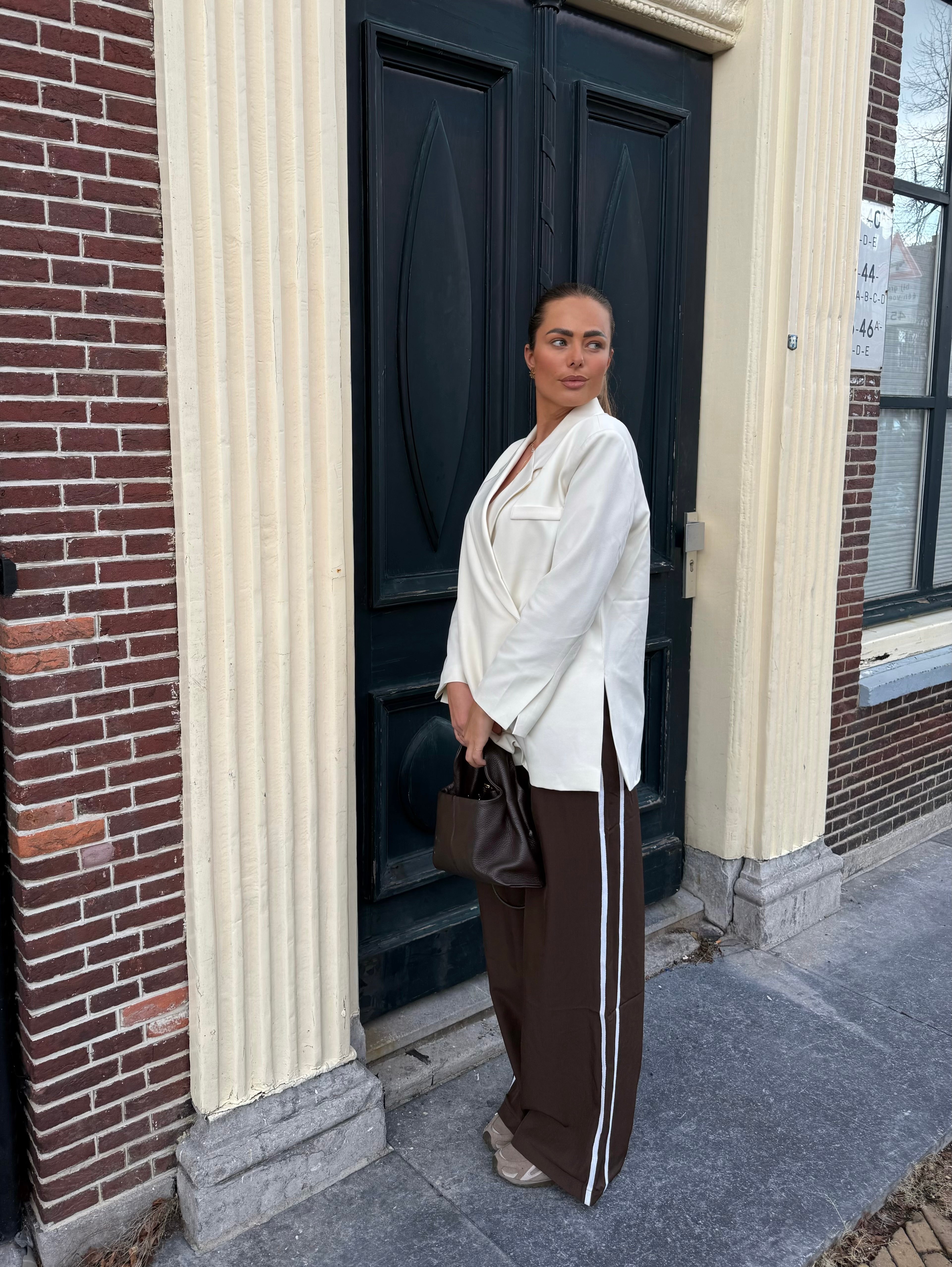 Wijde Pantalon Streep Bruin | Olivia