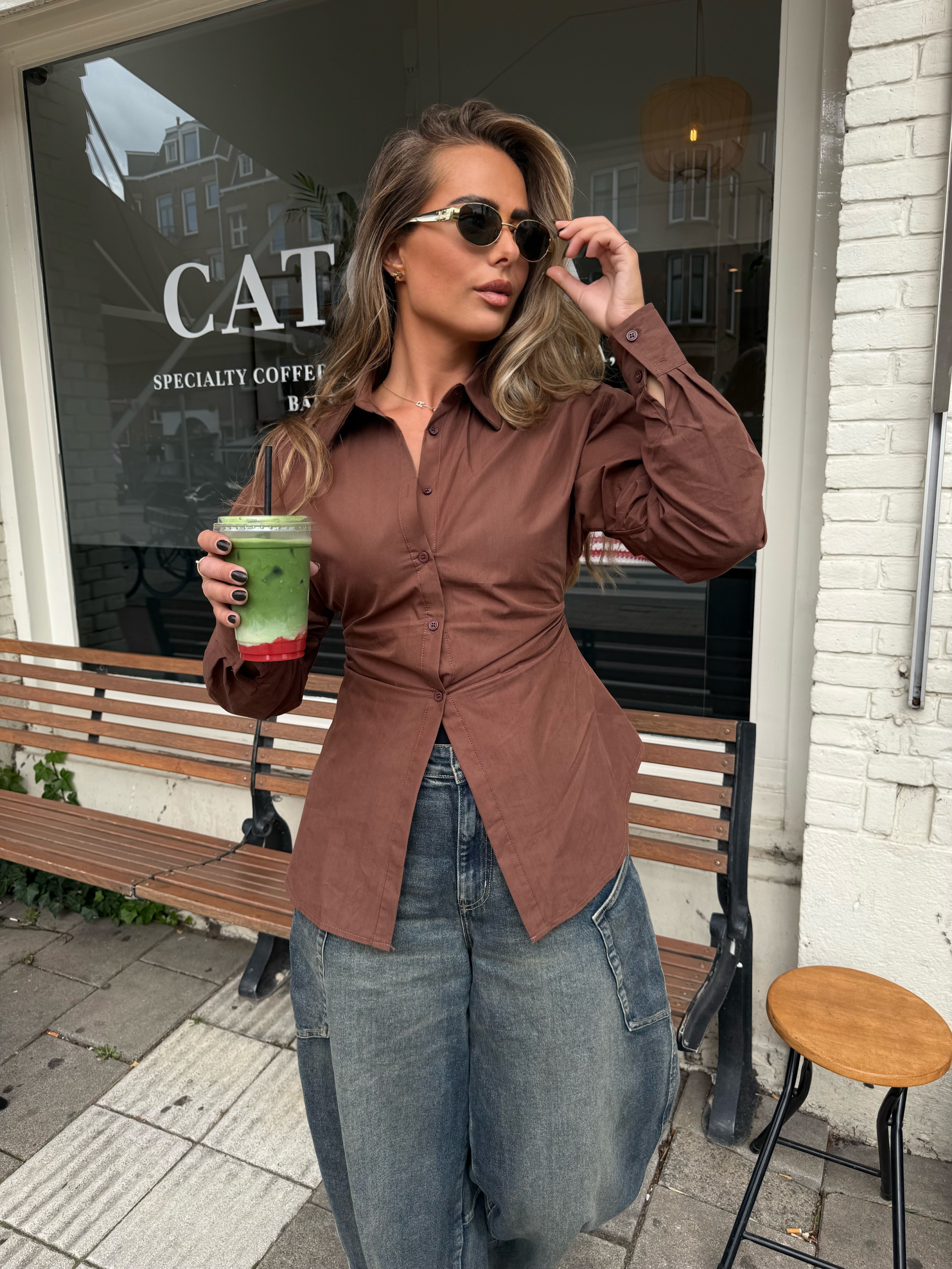 Getailleerde Blouse Bruin | Amy