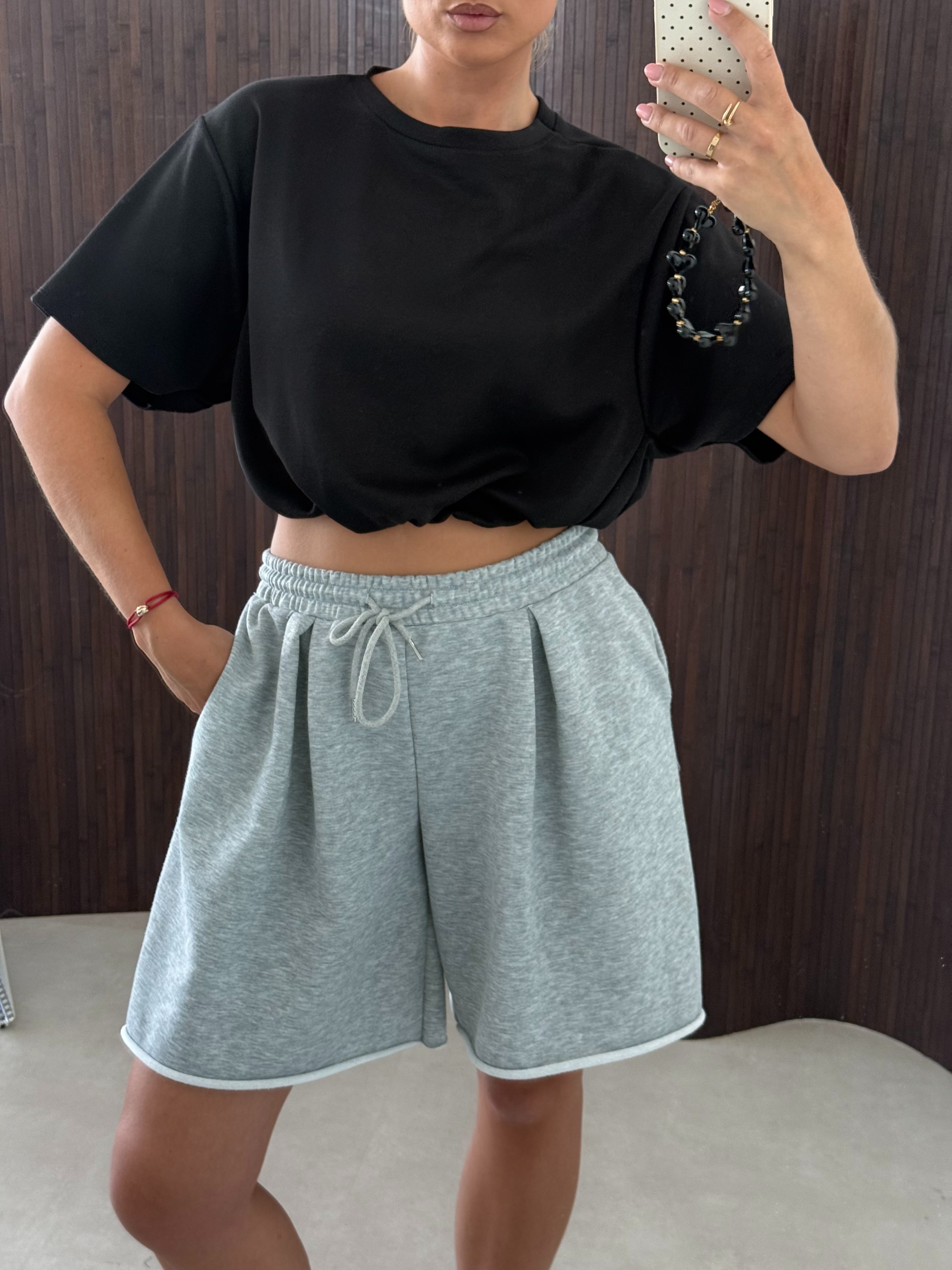 Cropped Stretch T-shirt Zwart