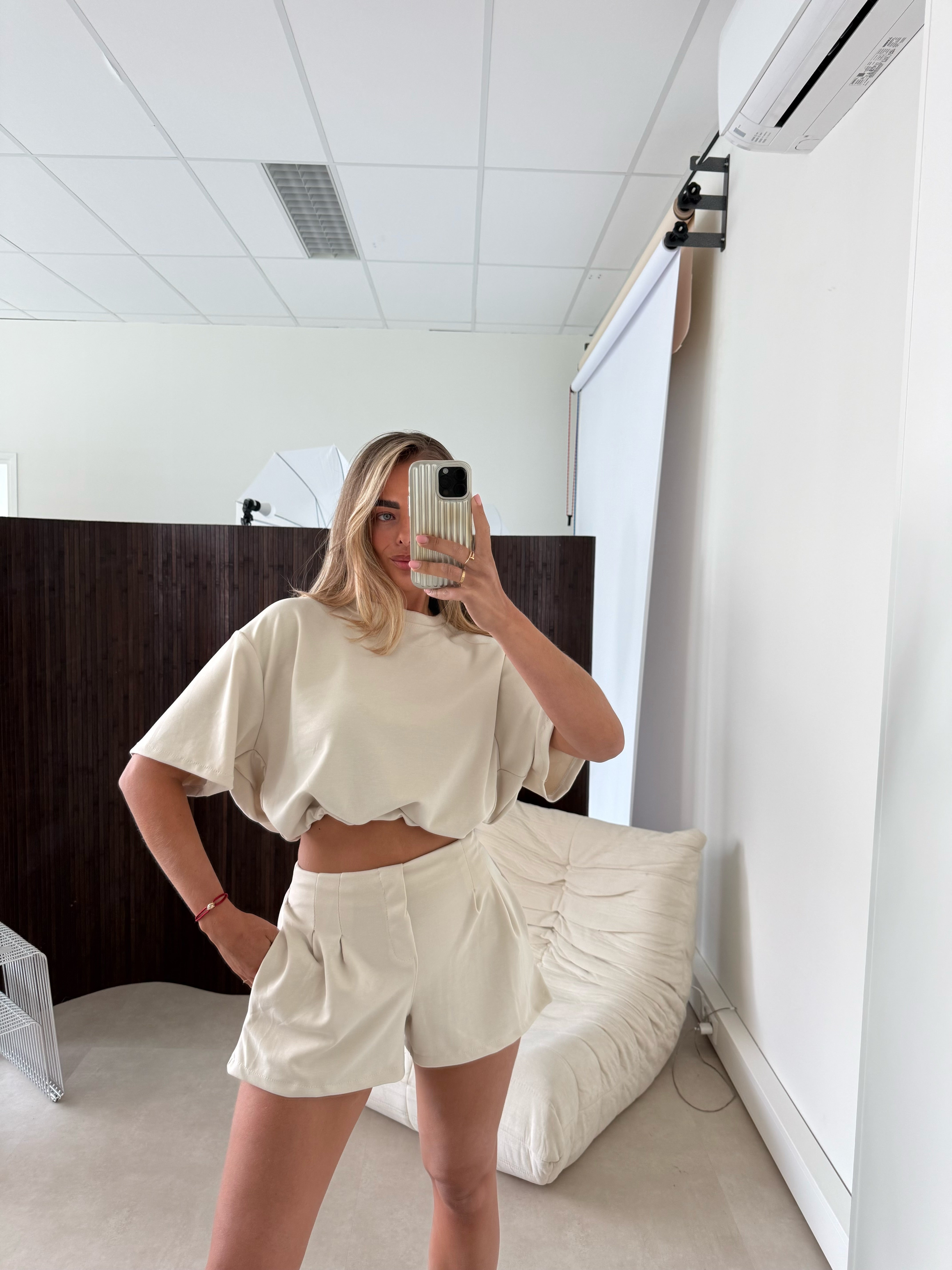 Cropped Two Piece Set Beige