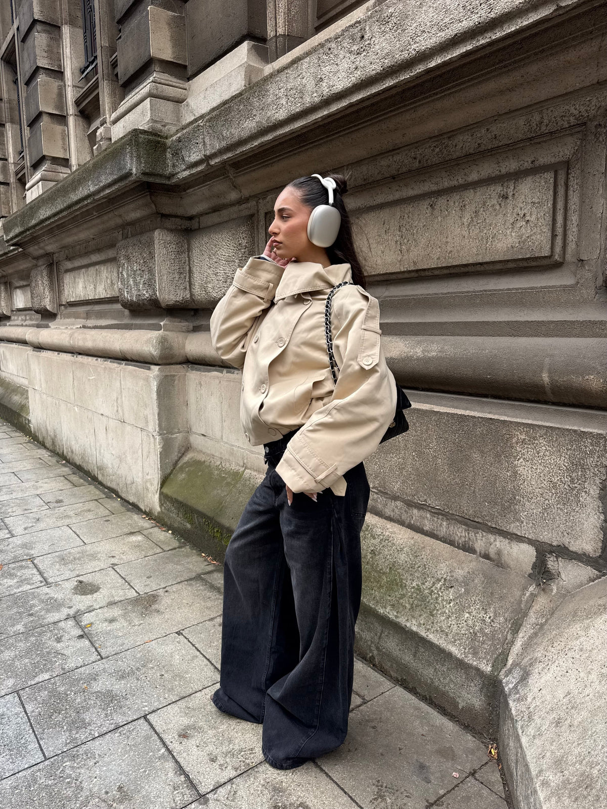 Double Waistband Wide Leg Jeans | Grijs